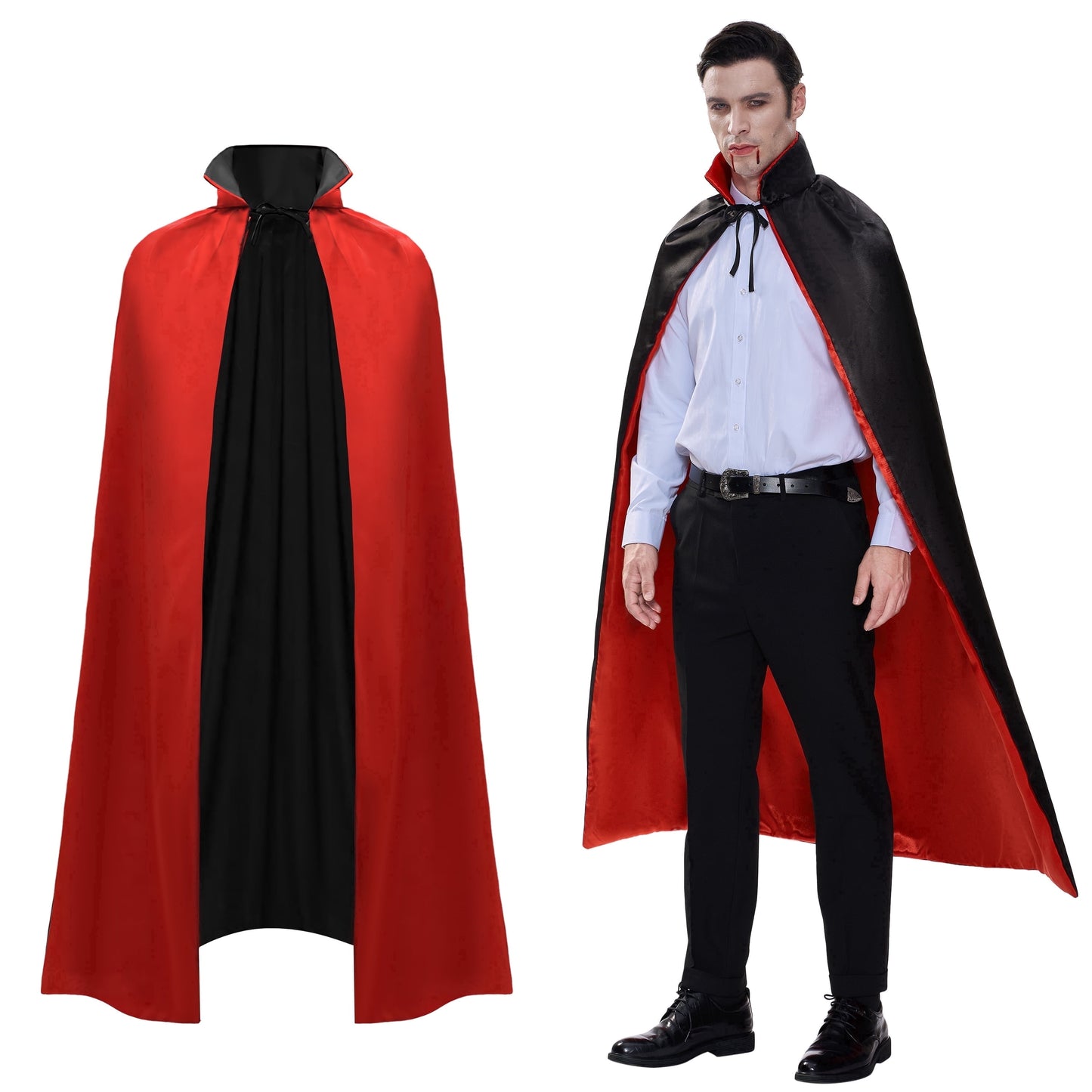 Joyfy Adult Vampire Costume Accessories Halloween Vampire Cape for Transylvania Dracula Theme Party with Reversible Cape Cloak and Tattoo Scar-140cm