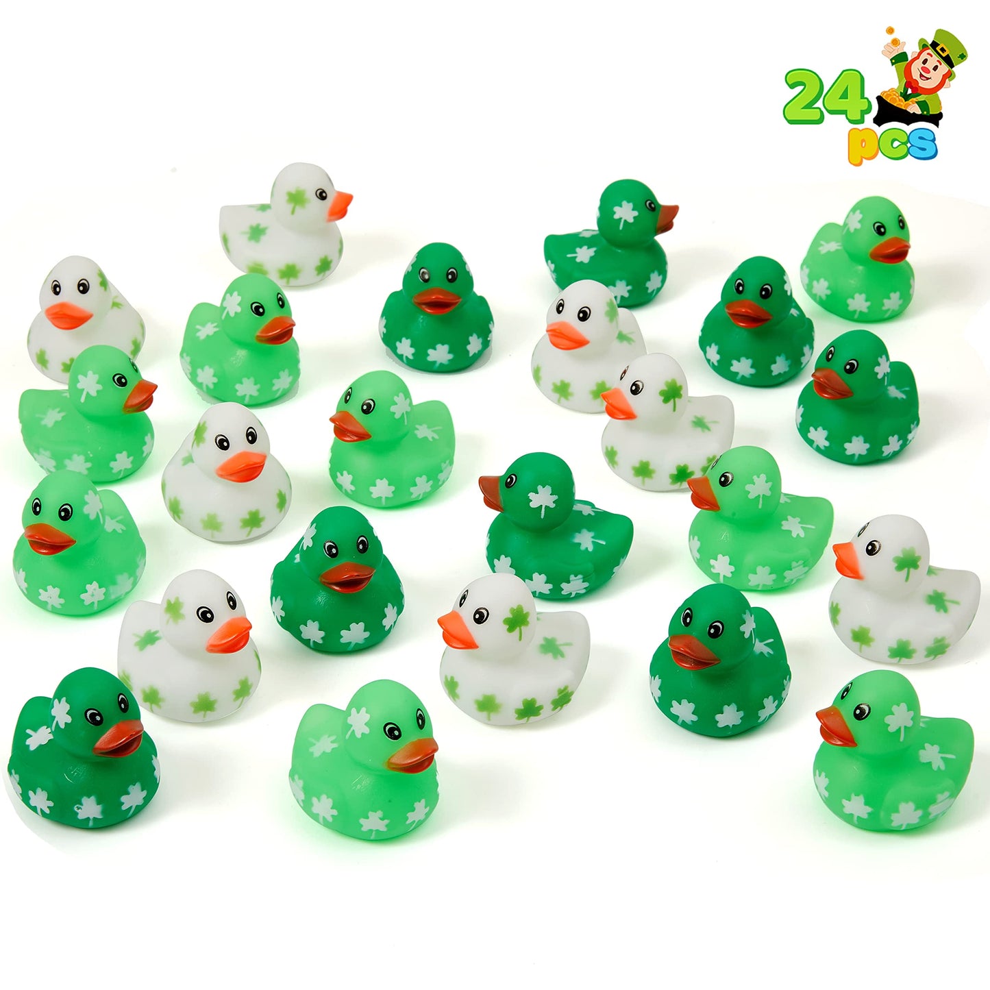 24 St. Patrick's Day loose rubber ducks for Patrick's party supplies, green clover ducks for children's party accessories