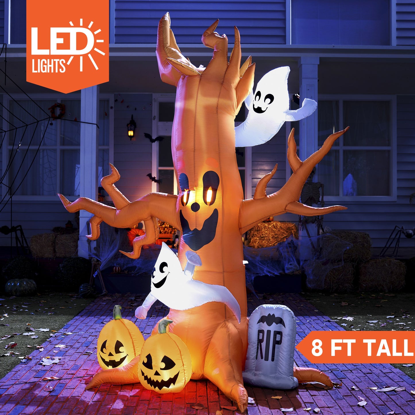 JOYIN 8 FT Halloween Inflatable Scary Tree,Halloween Tree with Ghost and Build-in LEDs Blow up Yard Decorations,Halloween Inflatables Outdoor Decorations