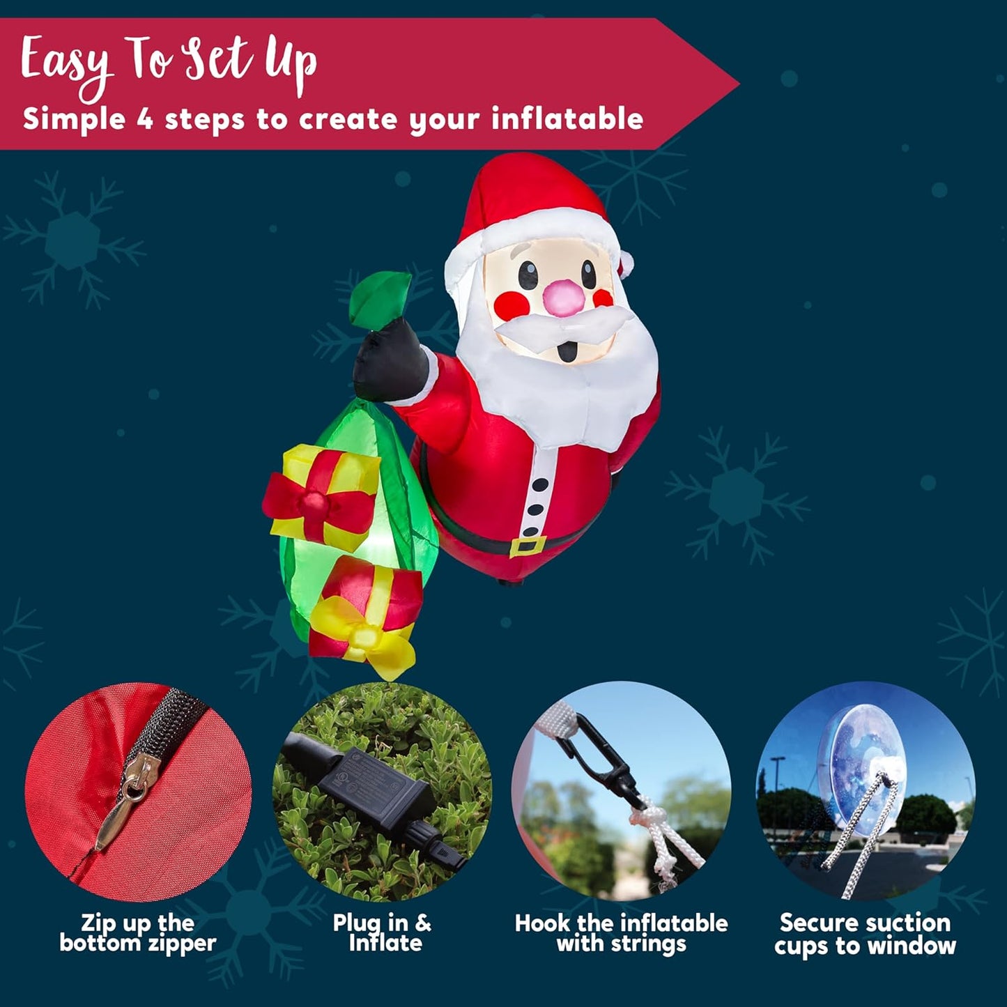 Syncfun 3.5 FT Christmas Inflatables Window Outdoor Decorations,Santa with Gift Bags Broke Out from Window Blow Ups Yard with Built-in LEDs for Holiday Party Garden Lawn Decor