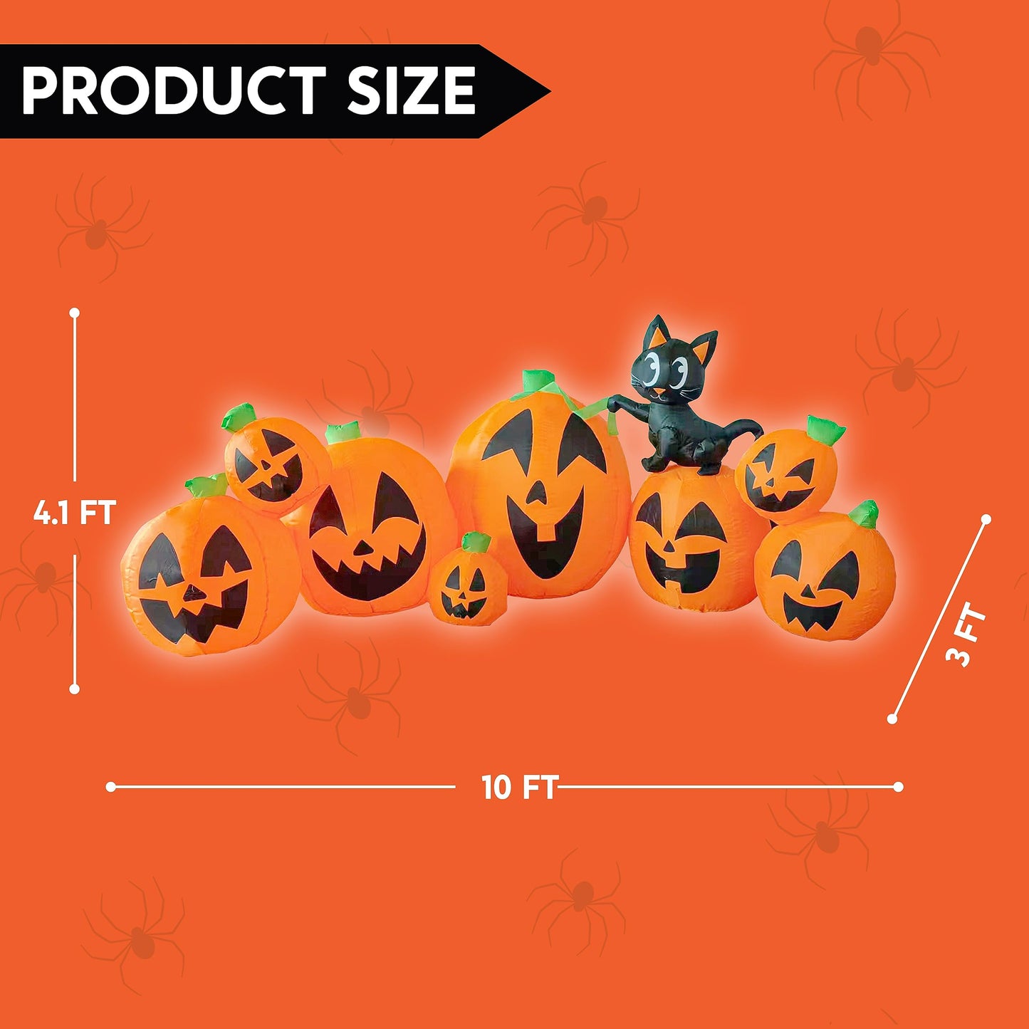 Syncfun 10 FT Halloween Inflatable Long Pumpkin with Witch's Cat Decorations Inflatables with Build-in LEDs,Halloween Decor Outdoor Blow Up Yard Decorations