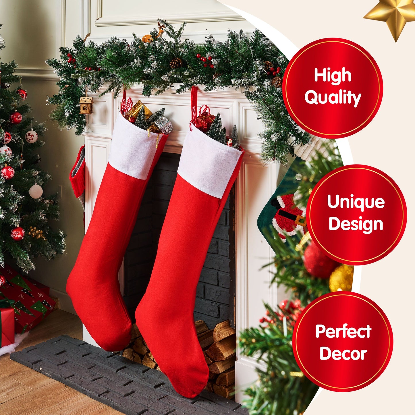 Joyfy 2 Pcs 38" Jumbo Felt Christmas Stockings, Giant Christmas Stocking Large Christmas Stocking for Family Holiday Season Decorations