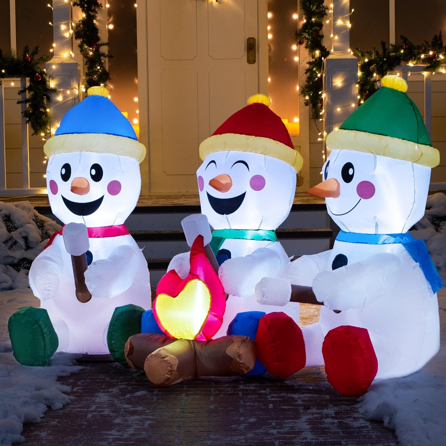 Joyfy 6 FT Christmas Inflatables Snowman Outdoor Decorations,Long Snowman with Campfire Christmas Blow Ups Yard with Built-in LEDs for Holiday Party Garden Lawn Decor