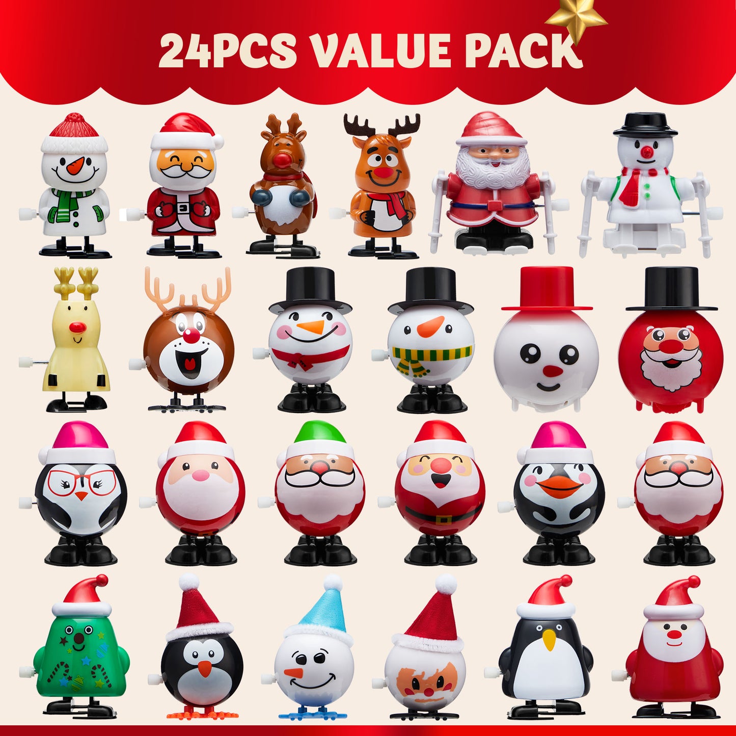 Joyfy 24 Pcs Christmas Wind Up Toys for Kids Party Favors,Clockwork Toys for Child Xmas Stuffers Birthday Gifts