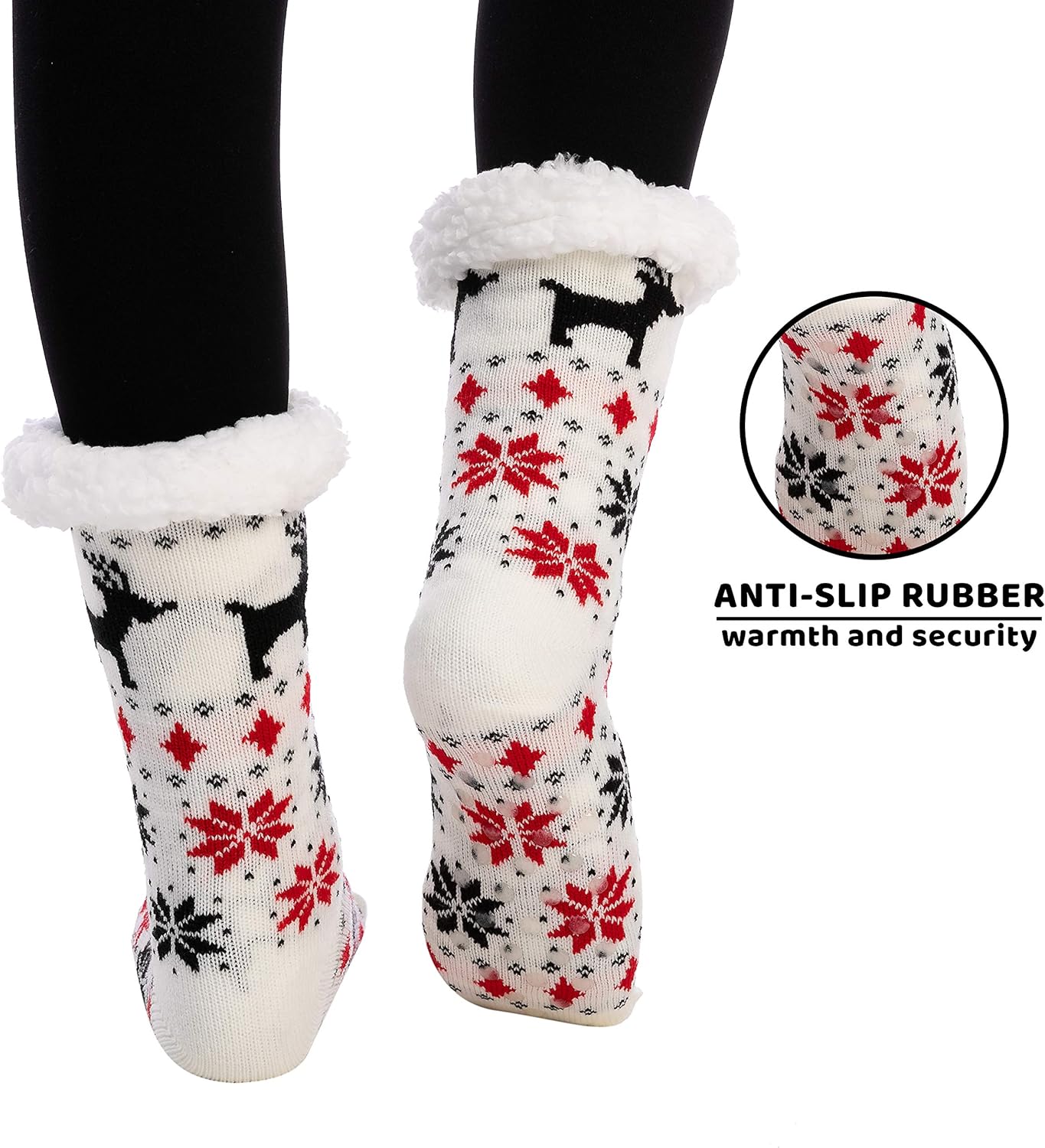 Joyfy 2 Pack Christmas Socks Fuzzy Socks for Women,Comfy Crew Fuzzy Sock Slippers for Women Adults,Christmas Gifts for Women