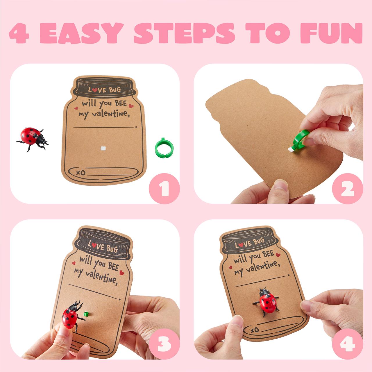 30 Pcs Valentines Day Gift Cards Realistic Bug Toy Set for Kids Valentine's Classroom Exchange Party Favor Toys, Valentine Gift Exchange