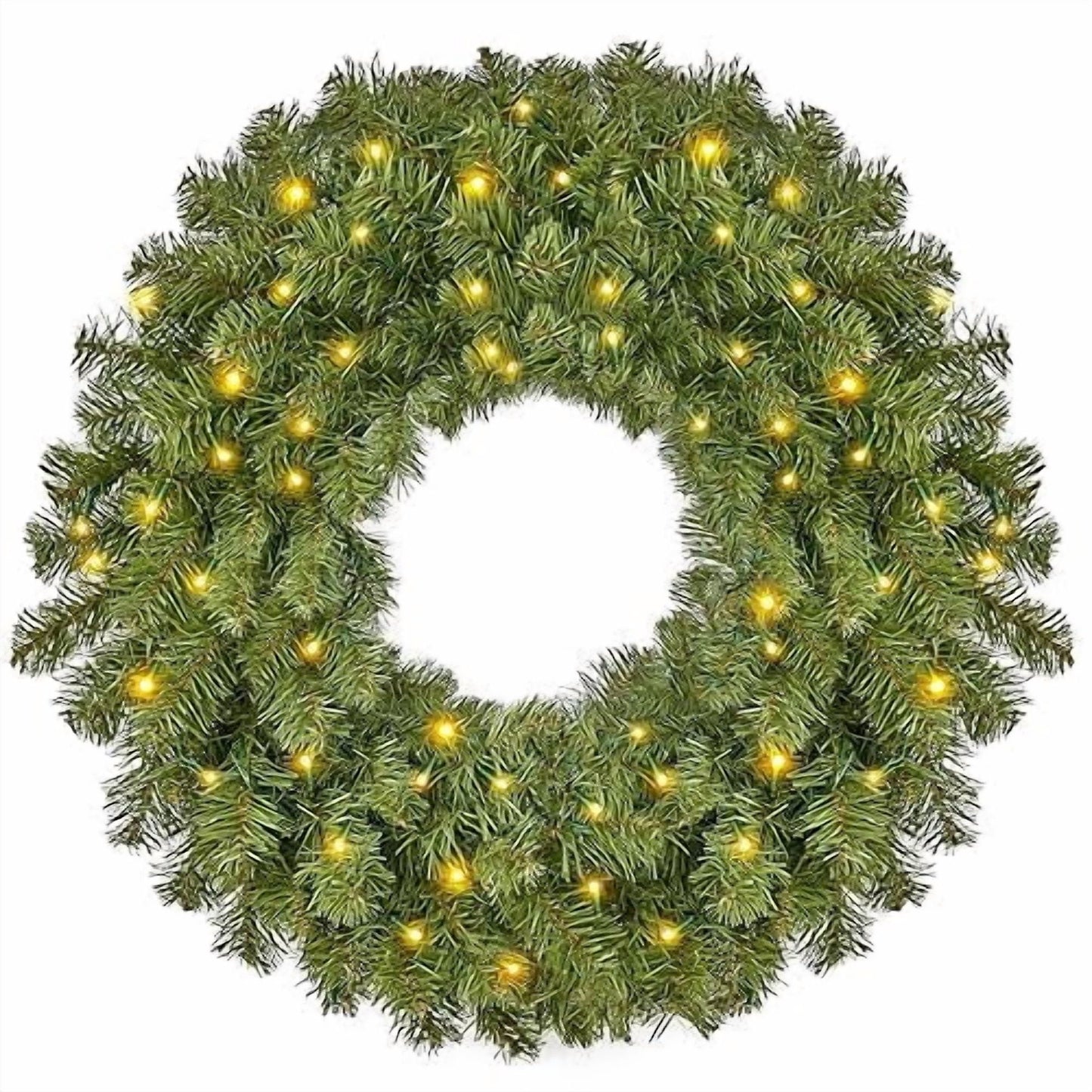 Joyfy 24¡± Christmas Wreath Prelit with 15¡± Hanger and LED Lights, Red Berries, Pine Cones Glitter Pine Needles for Front Door Decoration and Indoor Outdoor Christmas Decorations