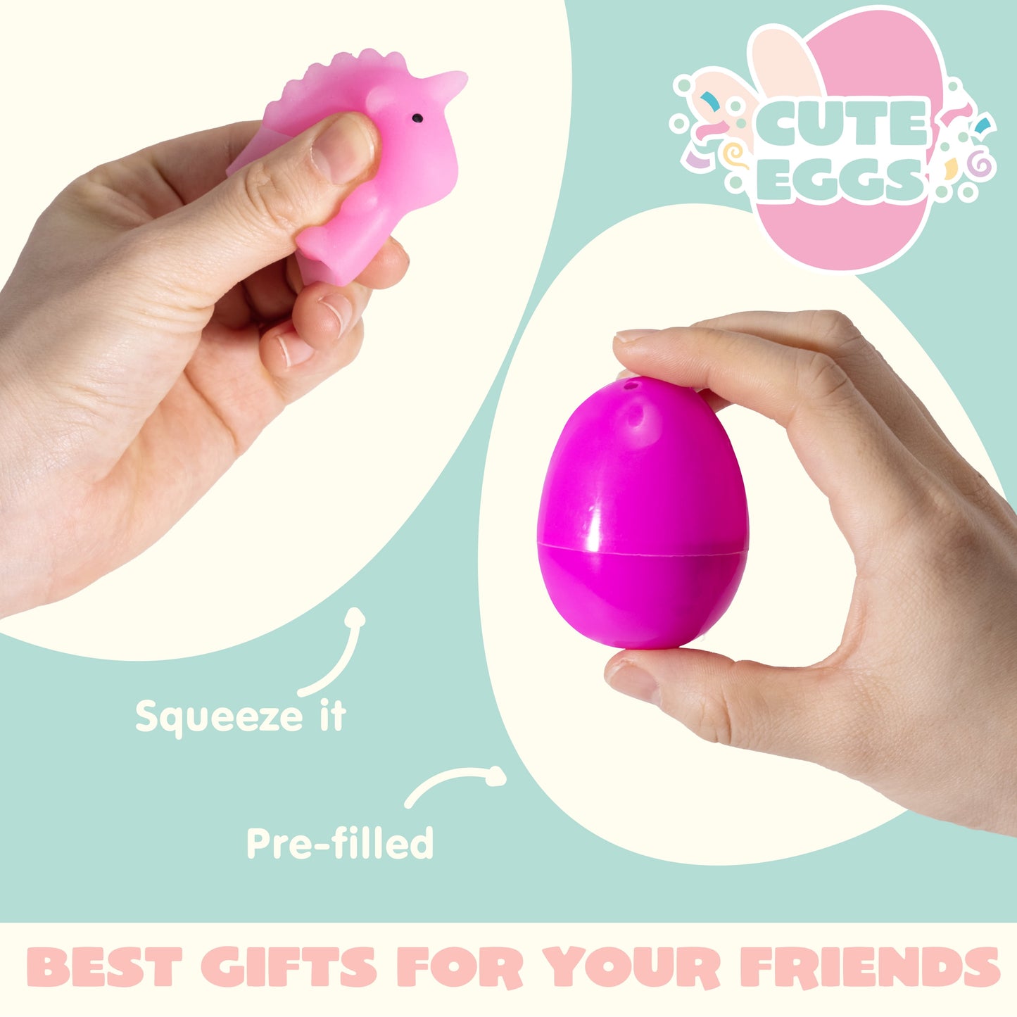 36 Pcs Stress Relief Toys Prefilled Easter Eggs,Kawaii Mochi Squishy Toy Stress Relief Toys Filled Plastic Easter Eggs for Easter Basket Stuffers Party Favor Egg Hunt for Kids