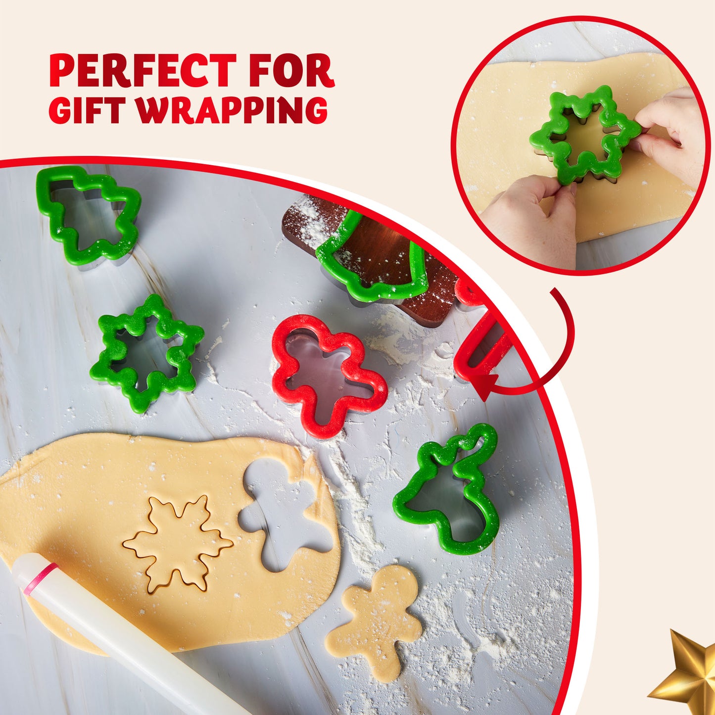 Joyfy 13 Pcs 3.5" Christmas Cookie Cutters with Rolling Pin for Christmas Party Cookies Baking