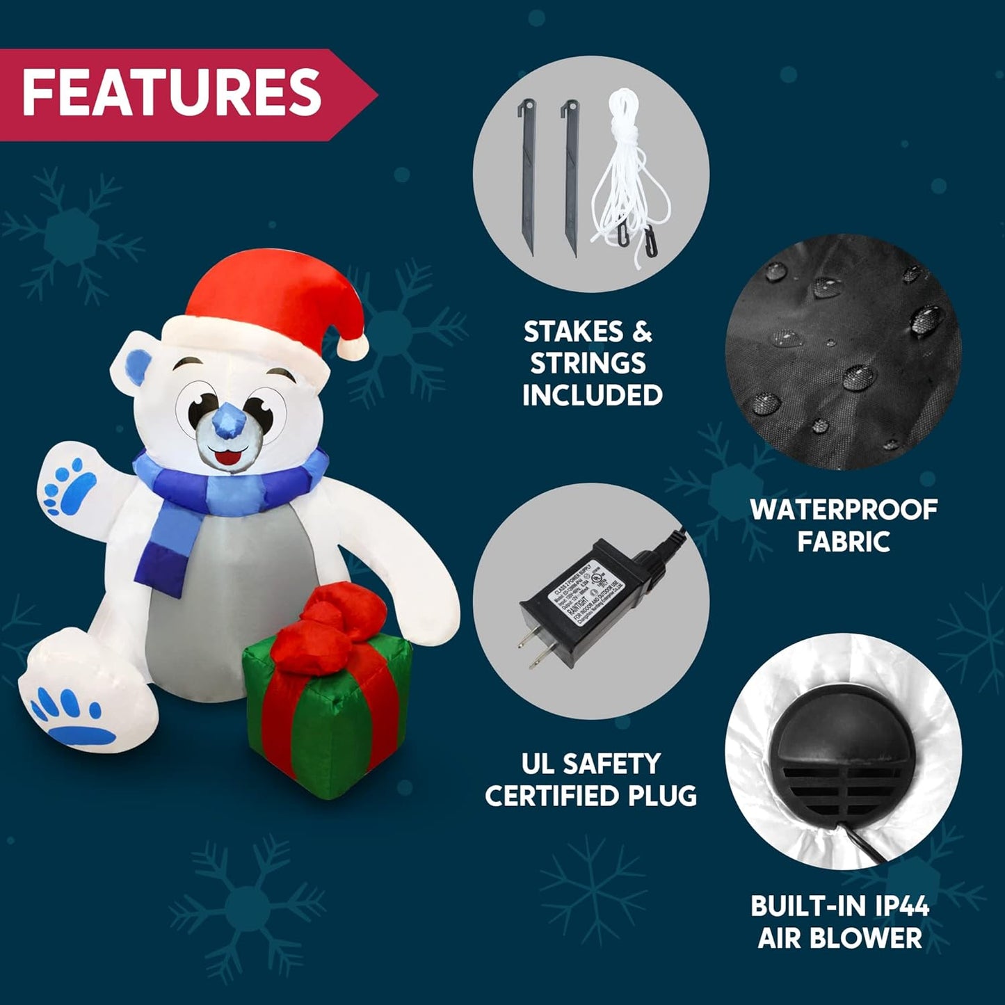 Joyfy 4 ft Christmas Inflatables Polar Bear,Polar Bear Christmas Blow Ups Outdoor Yard Decorations with Built-in LEDs for Holiday Party Garden Lawn Decor