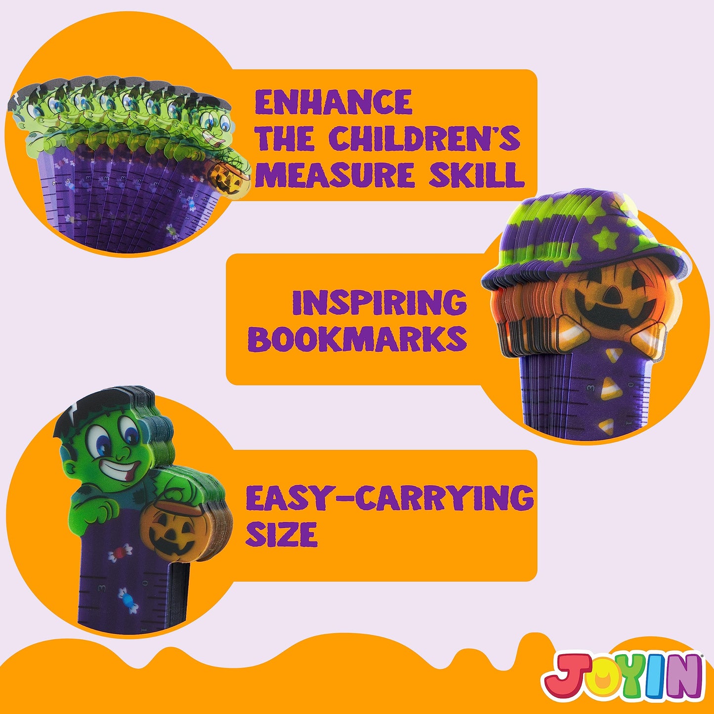 Joyfy 144 Pcs Halloween Bookmark Rulers Stationery Party Favors,Ruler Markers with Halloween Themed for Classroom Prizes and Trick or Treat Prizes,Halloween Goodies