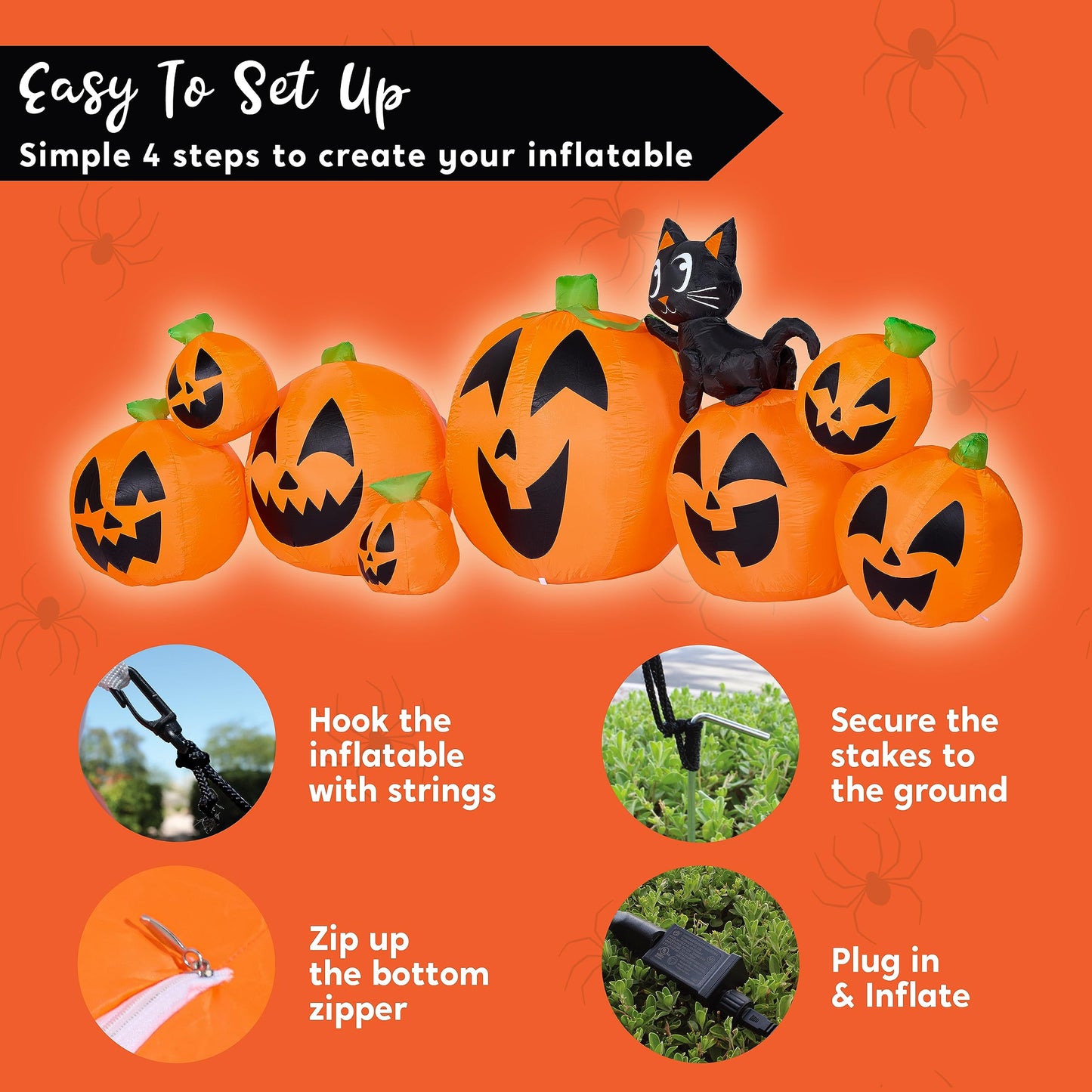 Syncfun 10 FT Halloween Inflatable Long Pumpkin with Witch's Cat Decorations Inflatables with Build-in LEDs,Halloween Decor Outdoor Blow Up Yard Decorations