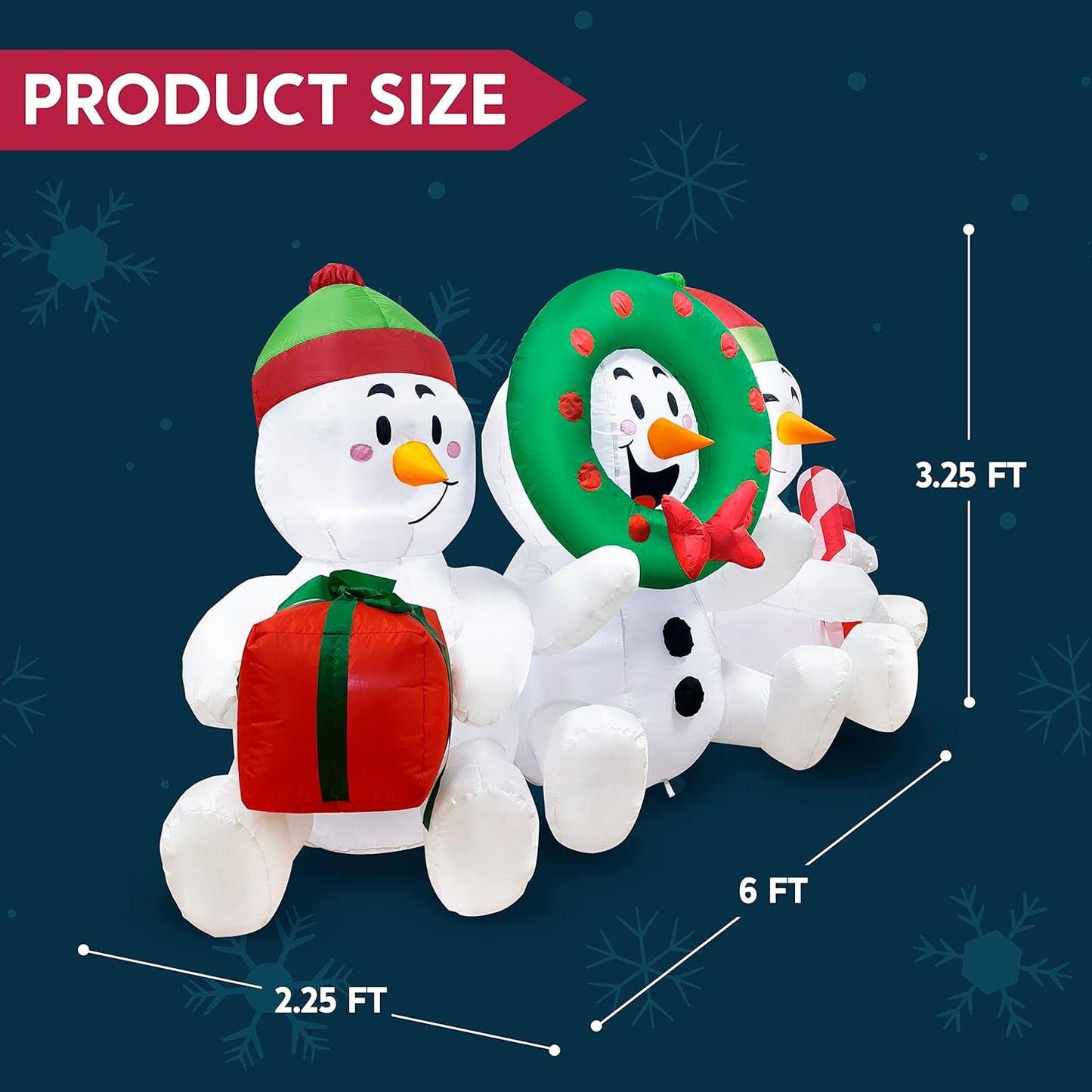 Joyfy 6 FT Christmas Inflatables Snowmen Outdoor Decorations,Christmas Three Sitting Snowmans Blow Ups Yard with Built-in LEDs for Holiday Party Garden Lawn Decor