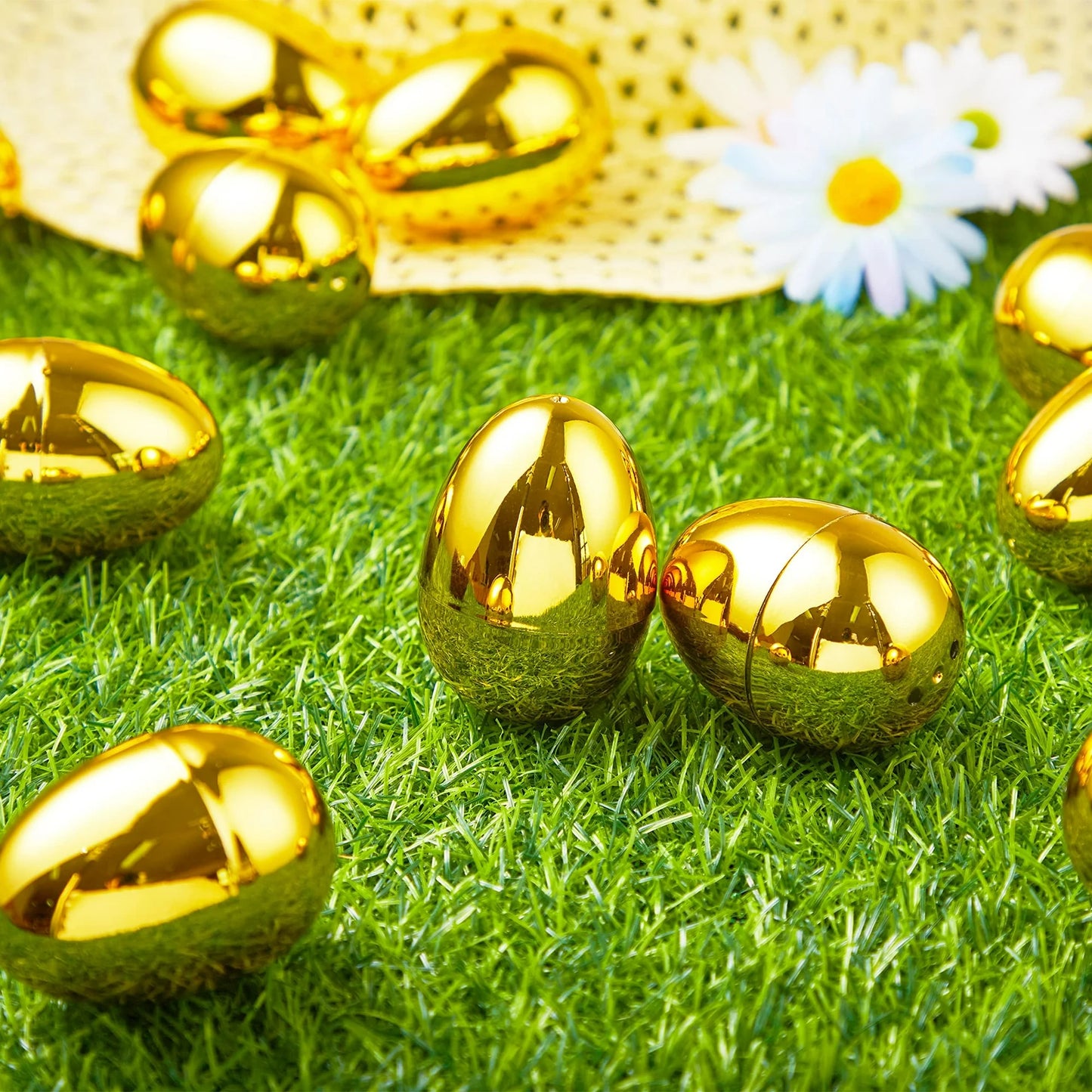 JOYFY 36 PCS Gold Easter Eggs 2.3" Metallic Plastic Empty Eggs Fillable for Easter Hunt, Filling Treats, Party Favor, Basket Stuffers, Classroom Prize Supplies