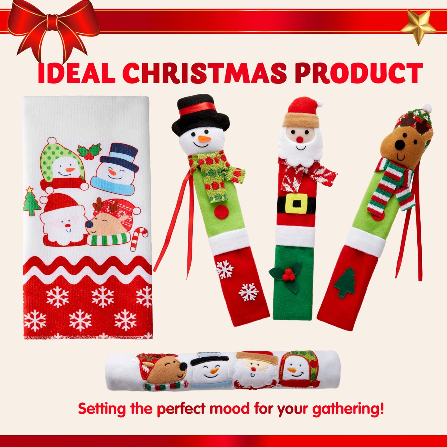 5 Pieces Christmas Kitchen Appliance Handle Covers for Kitchen Refrigerator Microwave Oven Dishwasher Decoration, Xmas Indoor Décor, Party Favor Supplies.