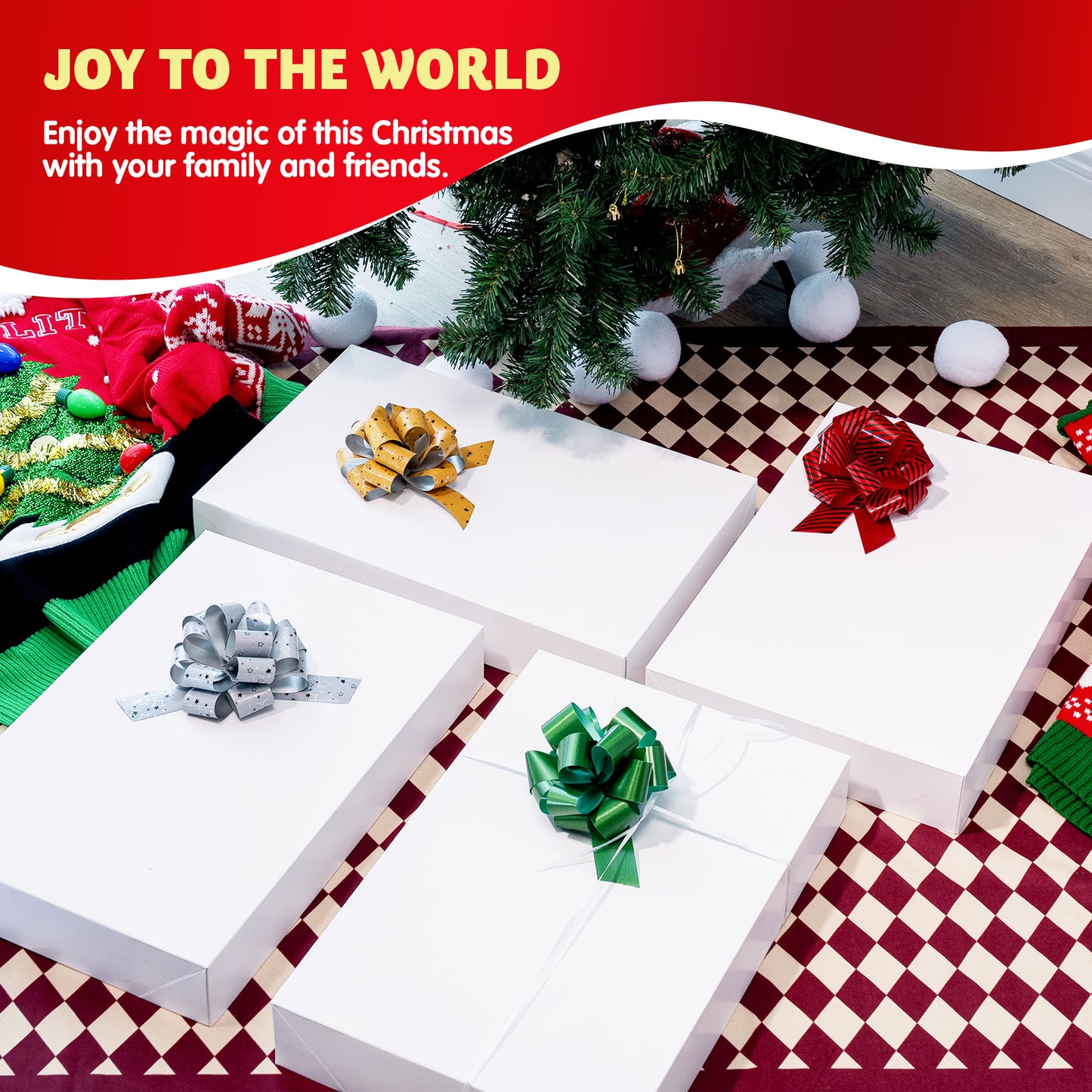 Joyfy 12 Pcs White Gift Boxes with Lids for Sweaters, Robes for Christmas, Holiday, Xmas, Father's Day, Birthdays Gift Wrapping, School Classrooms Party Favors Supplies