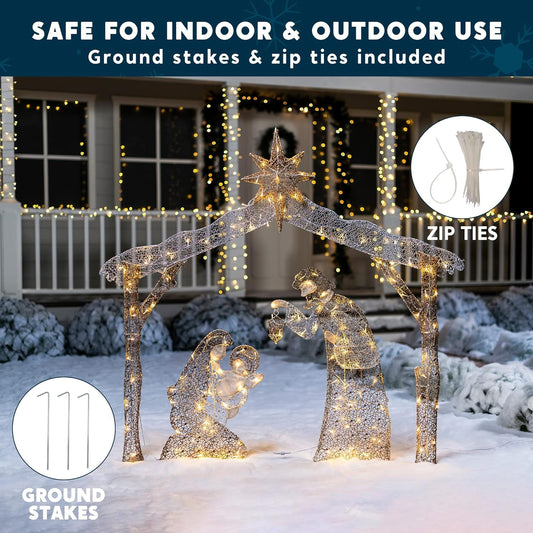 5 FT Nativity Scene Yard Light Christmas Outdoor Decorations,160 Pre-Lit LED Christmas Decorations,Christmas Yard Light with Stakes Decorations Outdoor Holiday Decor