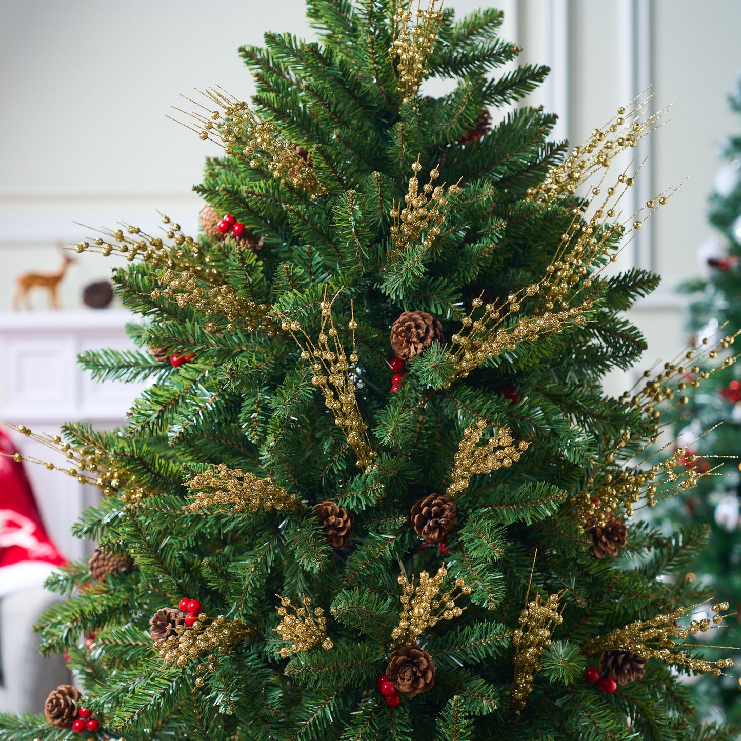 Joyfy 24 Pcs Christmas Tree Berry Stem, 20 Inches Decorative Bead Sticks, Glittery Twigs, Picks, Branches for Christmas Tree, Small Vase, Holiday, Wedding, Party (Gold)
