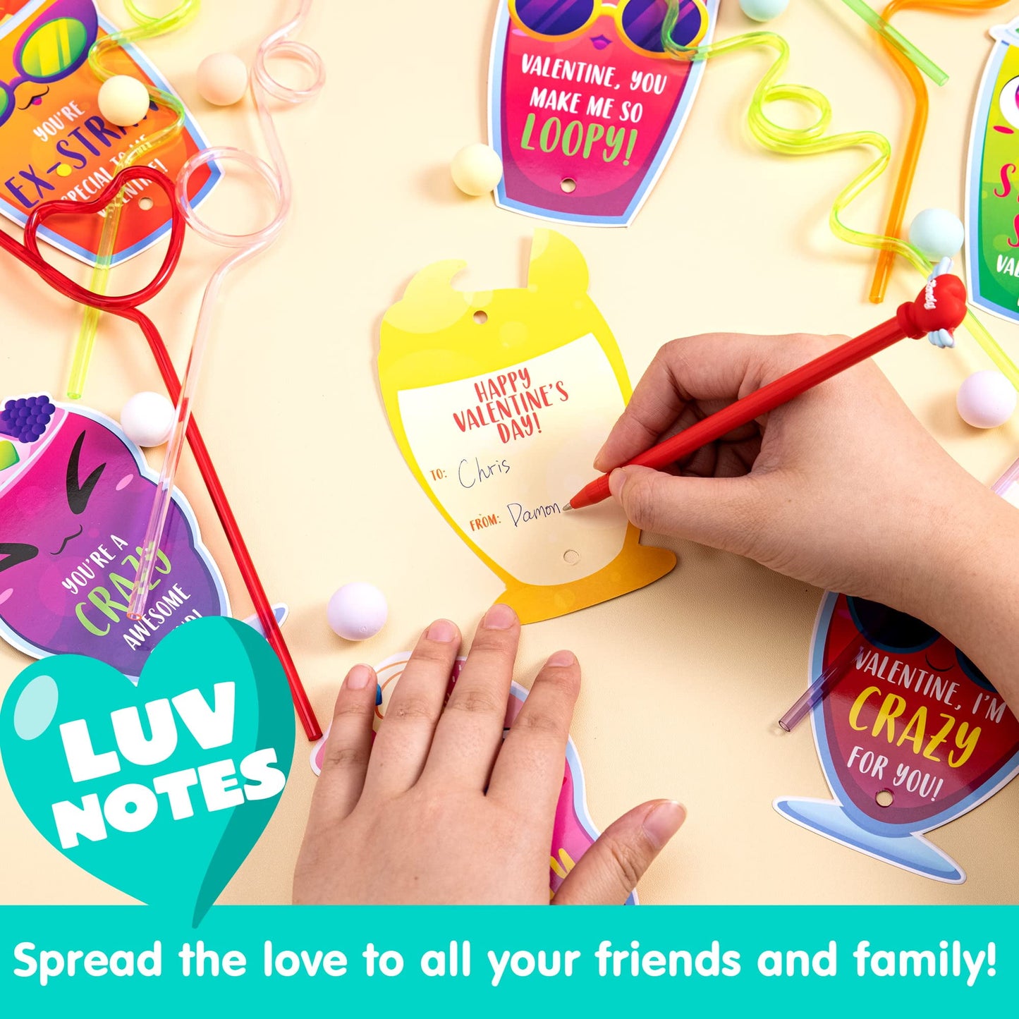 36 Pack Valentines Day Cards with Reusable Drinking Straws for Valentine Party Favors Kids Valentine School Classroom Exchange Gift Cards