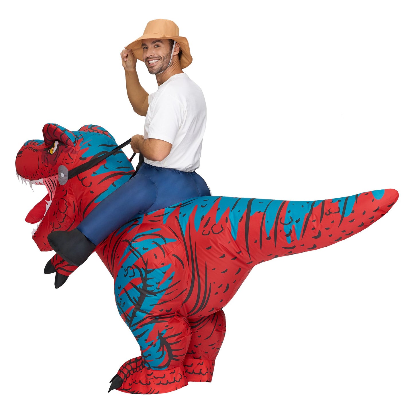 Syncfun Inflatable Costumes for Adult, Riding Light-Up Eyes T-rex Inflatable Costume, Red Rawr Blow Up Dinosaur Costumes for Halloween Costume Cosplay Themed Parties