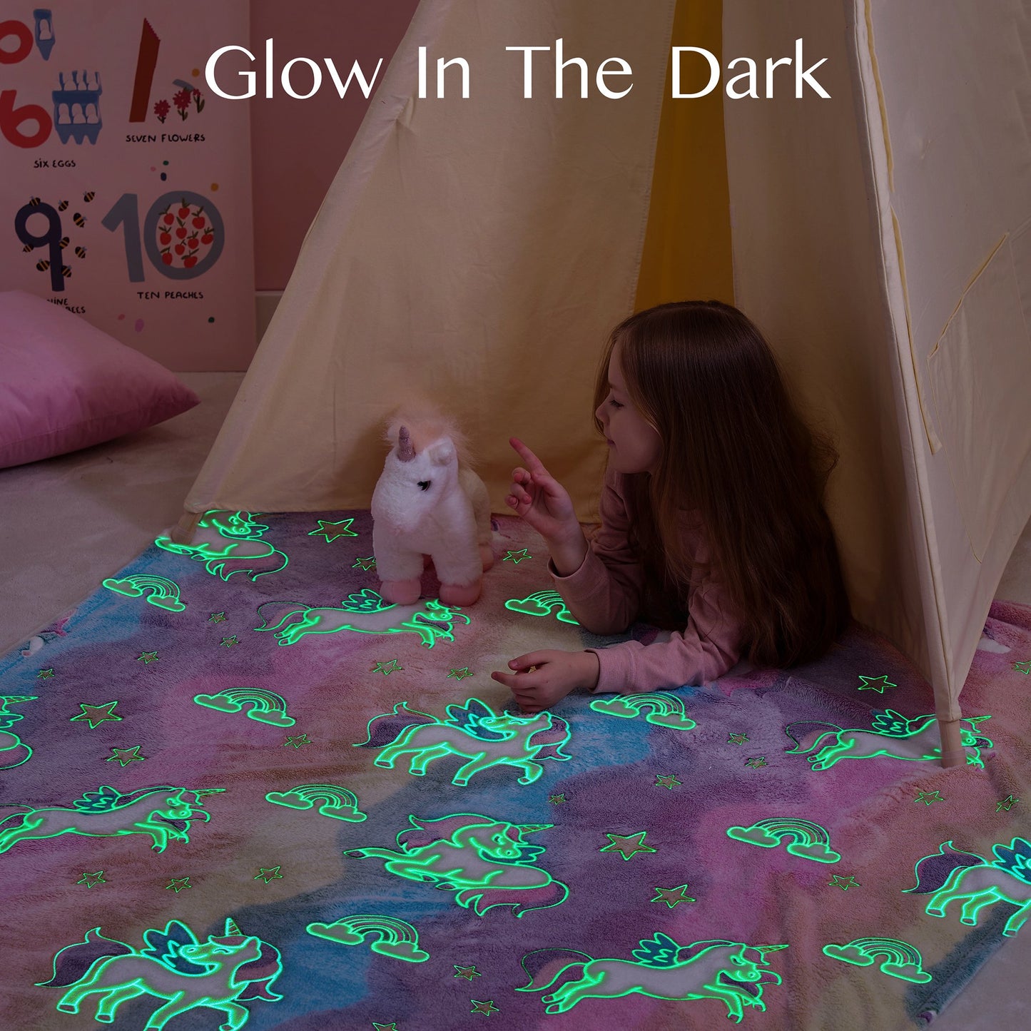 SYNCFUN 50"×60" Glow Blanket Gifts Toys for Girls Age 2 3 4 5 6 7 8 9 10 11 12 Year Old， Soft Cozy Birthday Bedroom Decor Gift