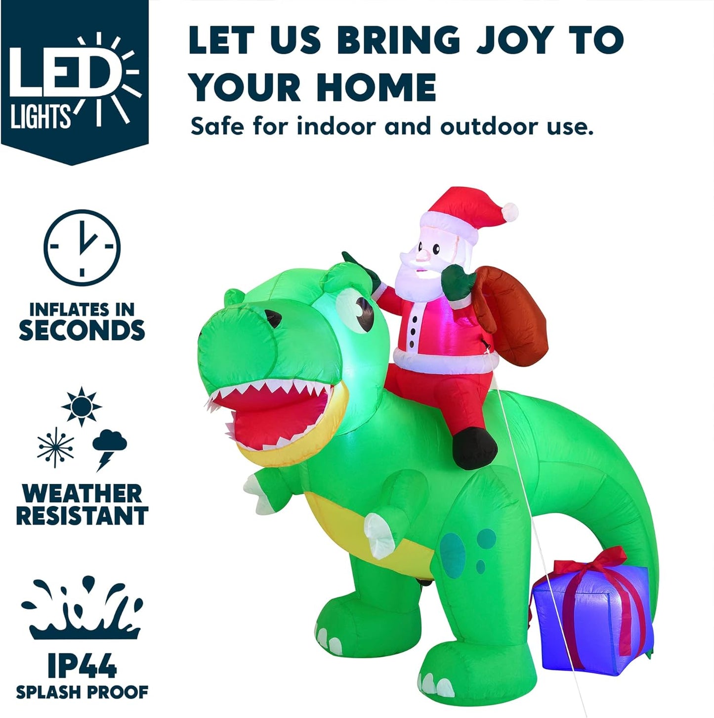 Joyfy 6 FT Christmas Inflatables Santa Dinosaur Outdoor Decorations,Dinosaur with Santa Christmas Blow Ups Yard Christmas with Built-in LEDs for Holiday Party Garden Lawn Decor