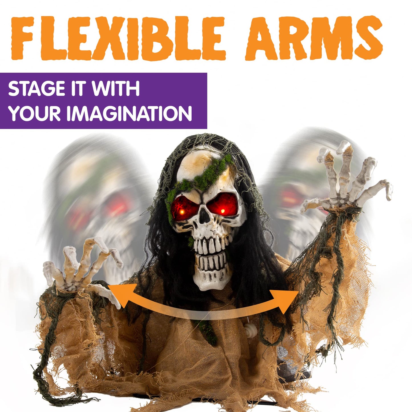 Joyfy Animated Halloween Groundbreaker Halloween Decorations Skeleton Zombie with Sound and Flashing Eyes,Outdoor Scary Halloween Yard Decorations,Haunted House Decorations