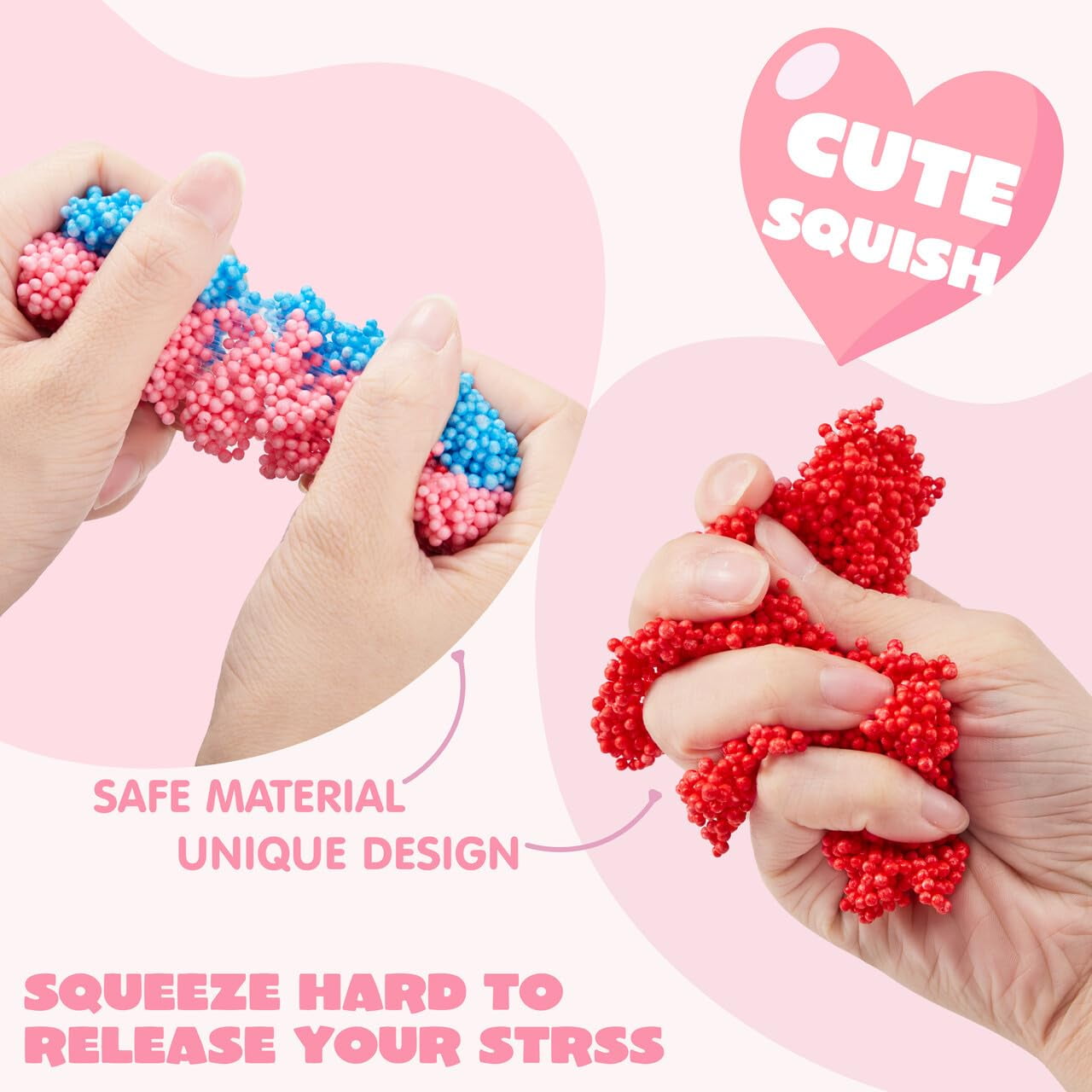 12 Pcs Valentines Foam Squishy Toys for Kids, Fun Gifts Stress Relief Fidget Toys for Valentine Party Favors, School Class Exchange Cards