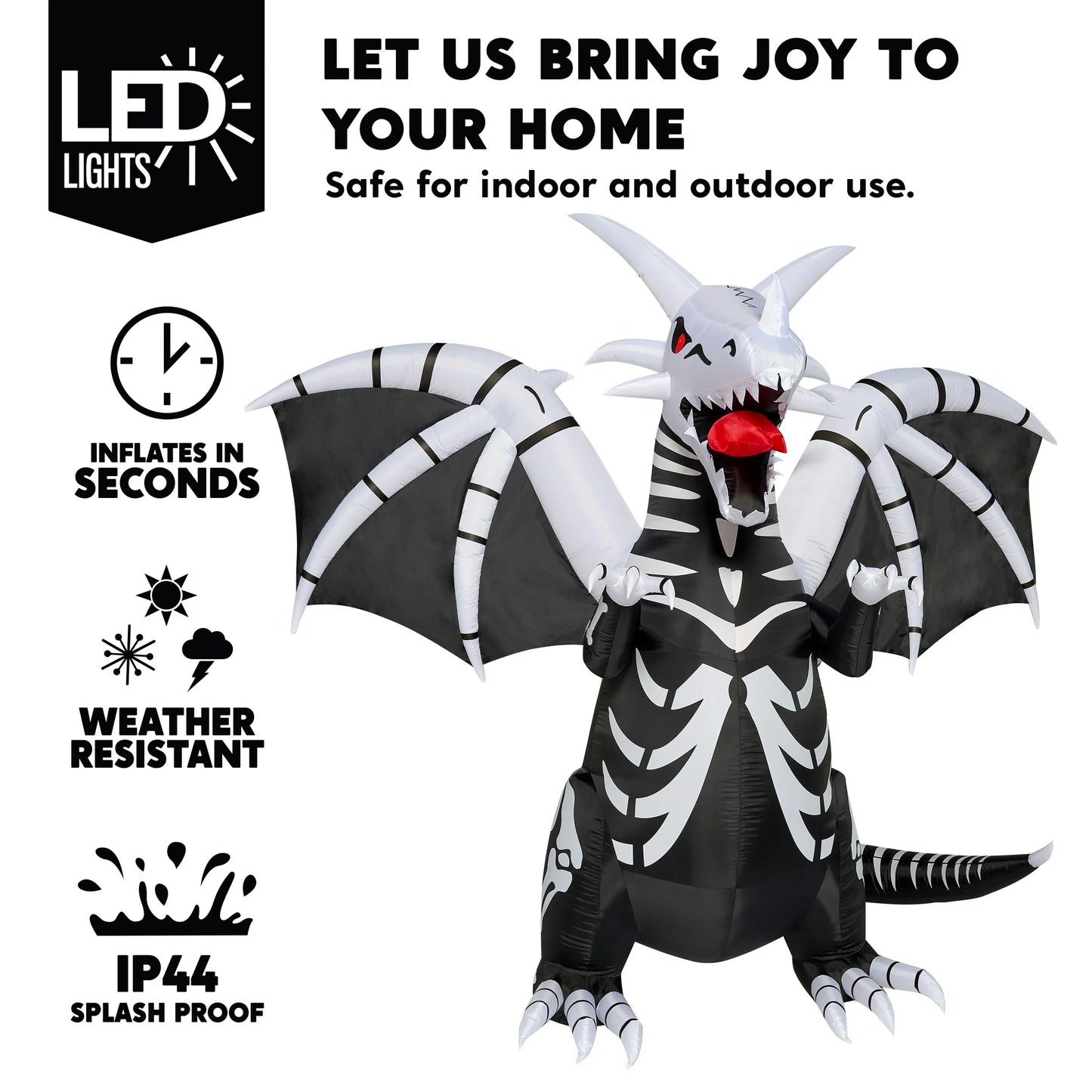 Joyfy 8ft Halloween Inflatable Skeleton Dragon with Build-in LEDs Decorations,Halloween Outdoor Decorations Blow up Yard Decorations