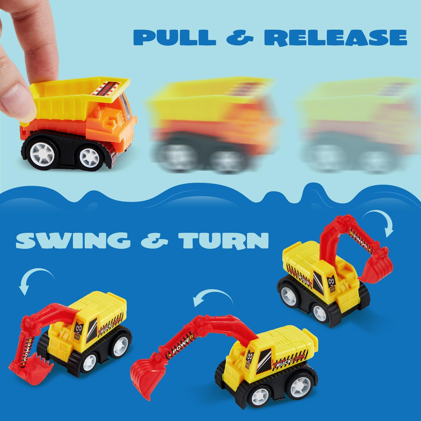 Joyfy 12 Pcs Car Toys, Mini Construction Pull Back Car Set with Excavator, Dump Truck and Bulldozers, Kids Sand Toy Trucks, Party Favor for Toddlers