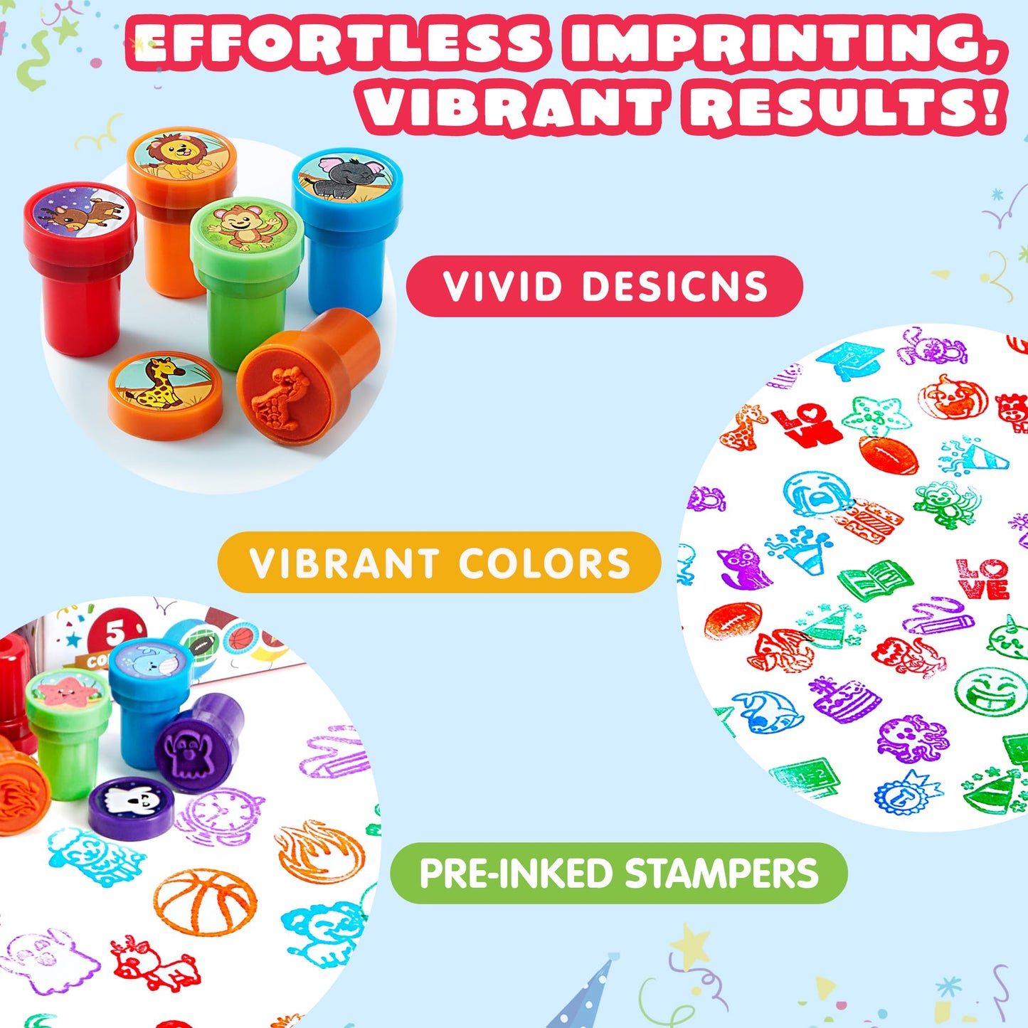 Joyfy 50 Pcs Assorted Stamps for Kids, Self-Ink Stamps with 50 Designs for Birthday Party Favor, Carnival Prizes, School Stampers, Goodie Bag, Halloween, Christmas
