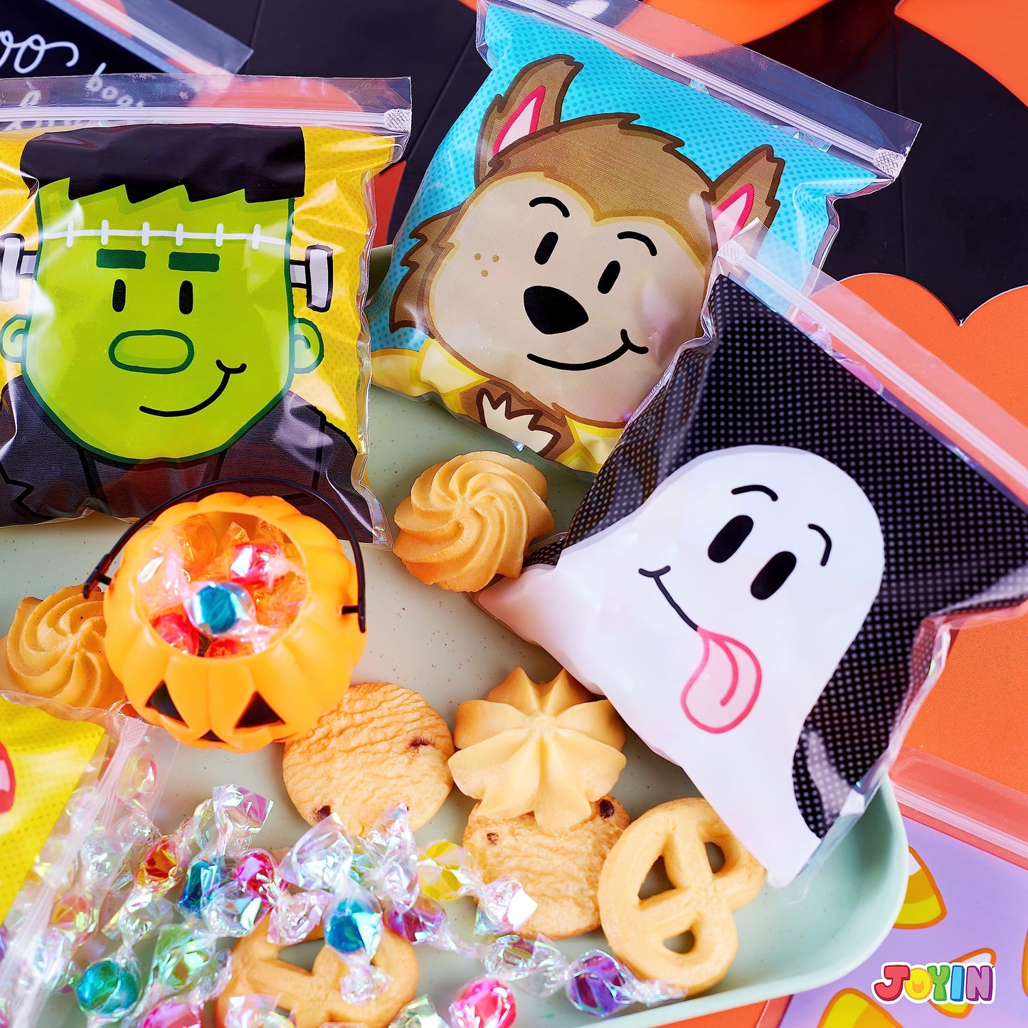 Joyfy 150 Pcs Halloween Treat Bags Clear Self Sealing Cellophane Bags Goodie Bags for Snack Cookie Candy,Halloween Gift Trick or Treat Bags,Halloween Party Supplies