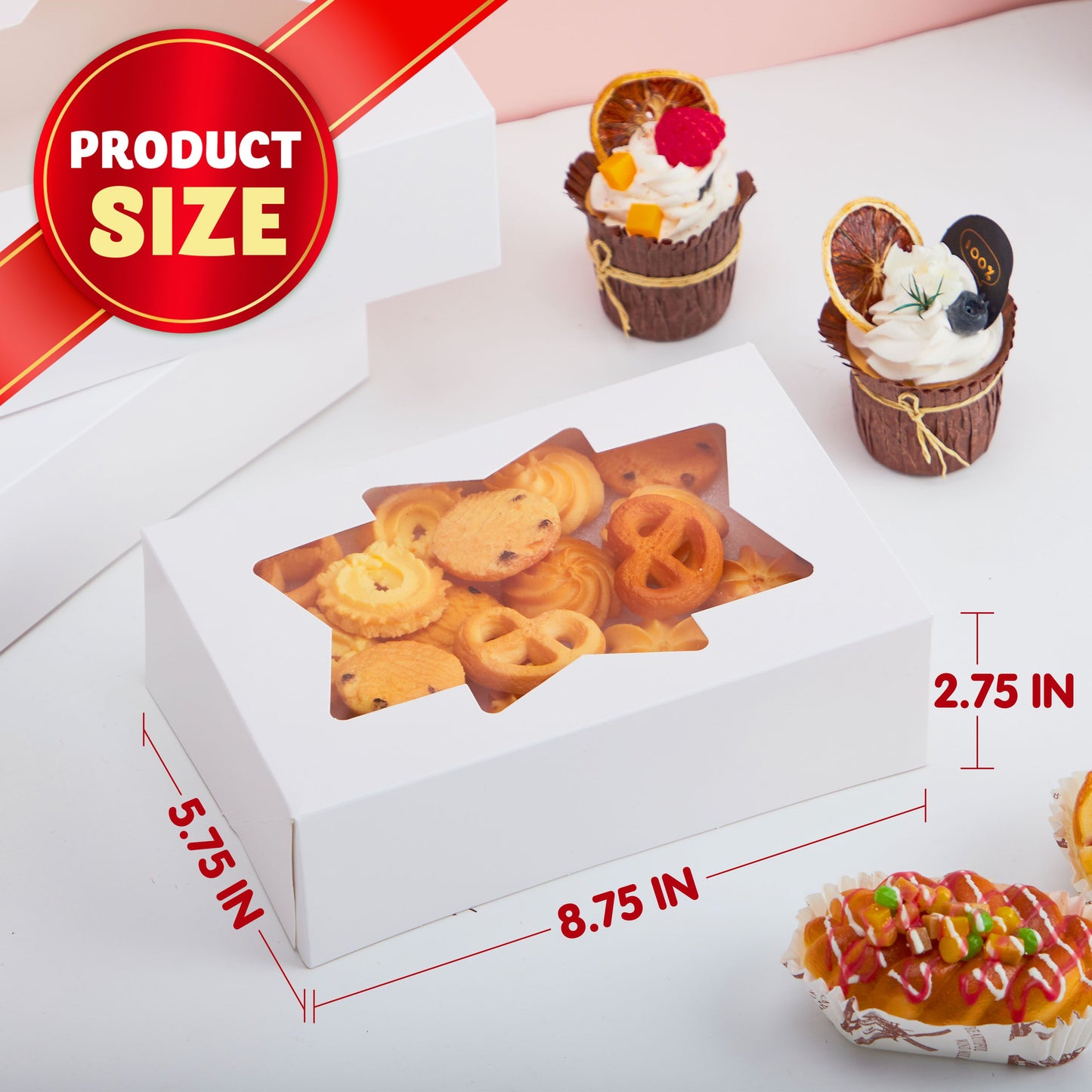 SYNCFUN 36 Pcs Christmas White Cookie Boxes Bakery Treat Gift Box with Window 8.5" x 5.75" x 2.75" for Pastries, Cupcakes, Cookies, Brownies, Donuts Gift Giving