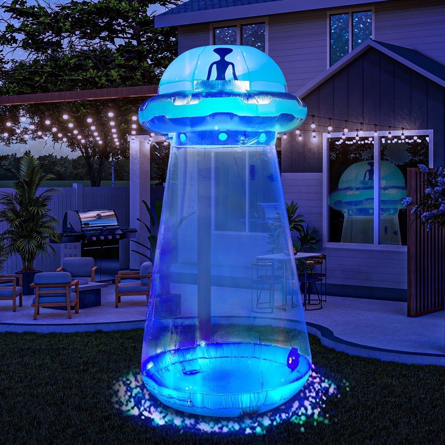 Joyfy 4 FT Halloween Inflatable UFO Alien Decoration with Built-in LEDs,UFO Halloween Decorations Outdoor Blow Up Yard Lawn Decoration