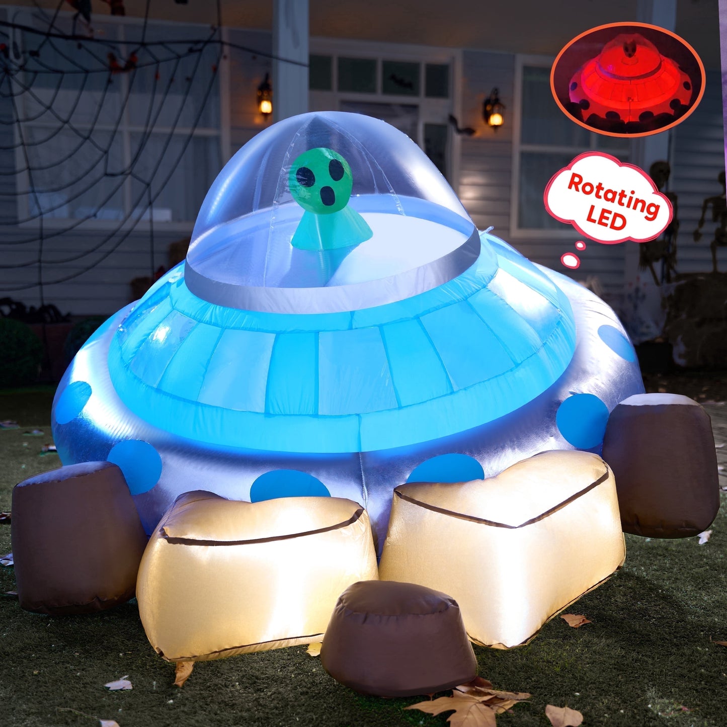 Joyfy 5ft Halloween Inflatable UFO Alien Decorations,Blow Ups Crashing UFO Yard Decoration with Color Changing Lights for Inflatable Decor Outside