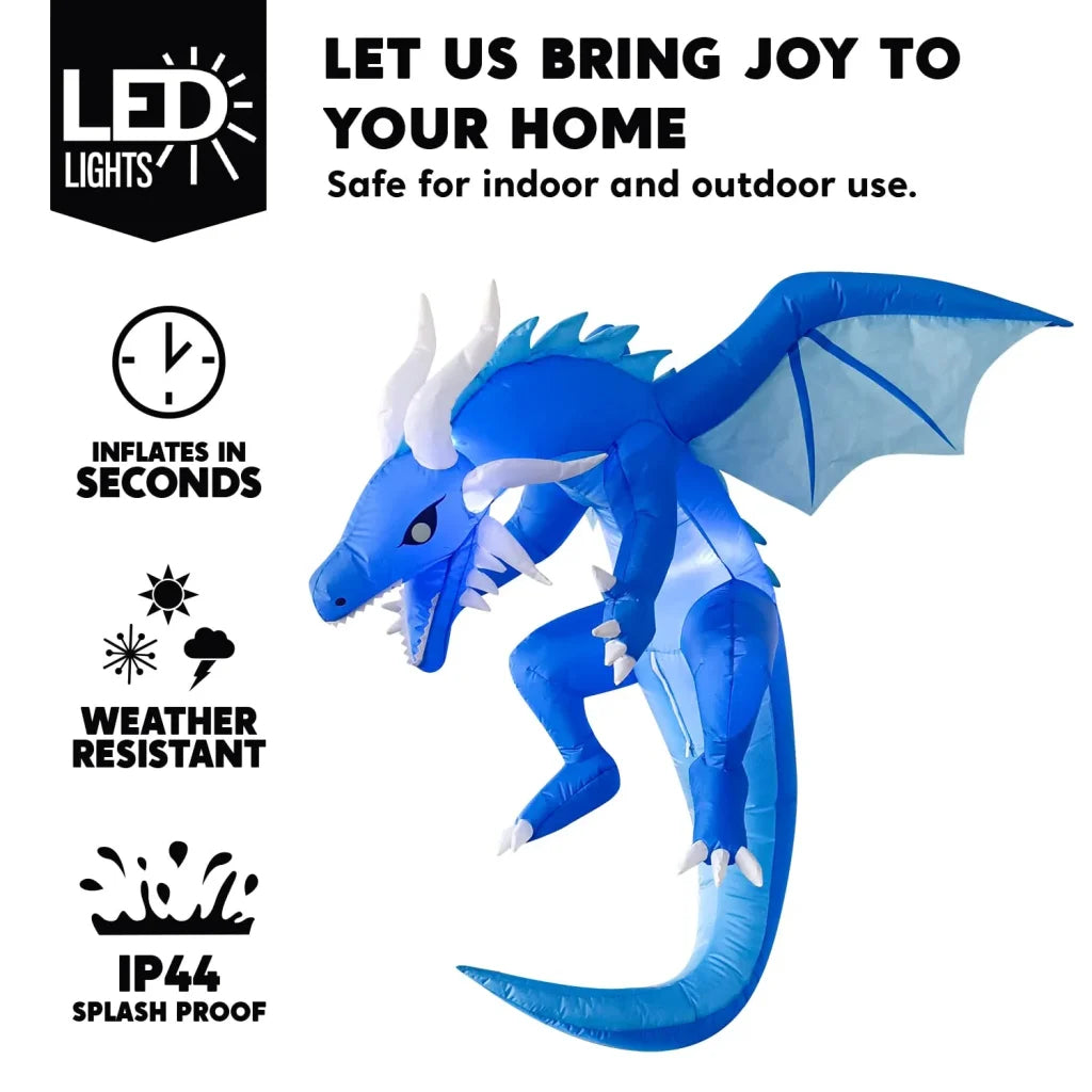 JOYIN 5 FT Halloween Inflatable Ice Dragon,Blue Hanging Flying Dragon Inflatable Halloween Blow Up Yard Decorations Outside Decorations
