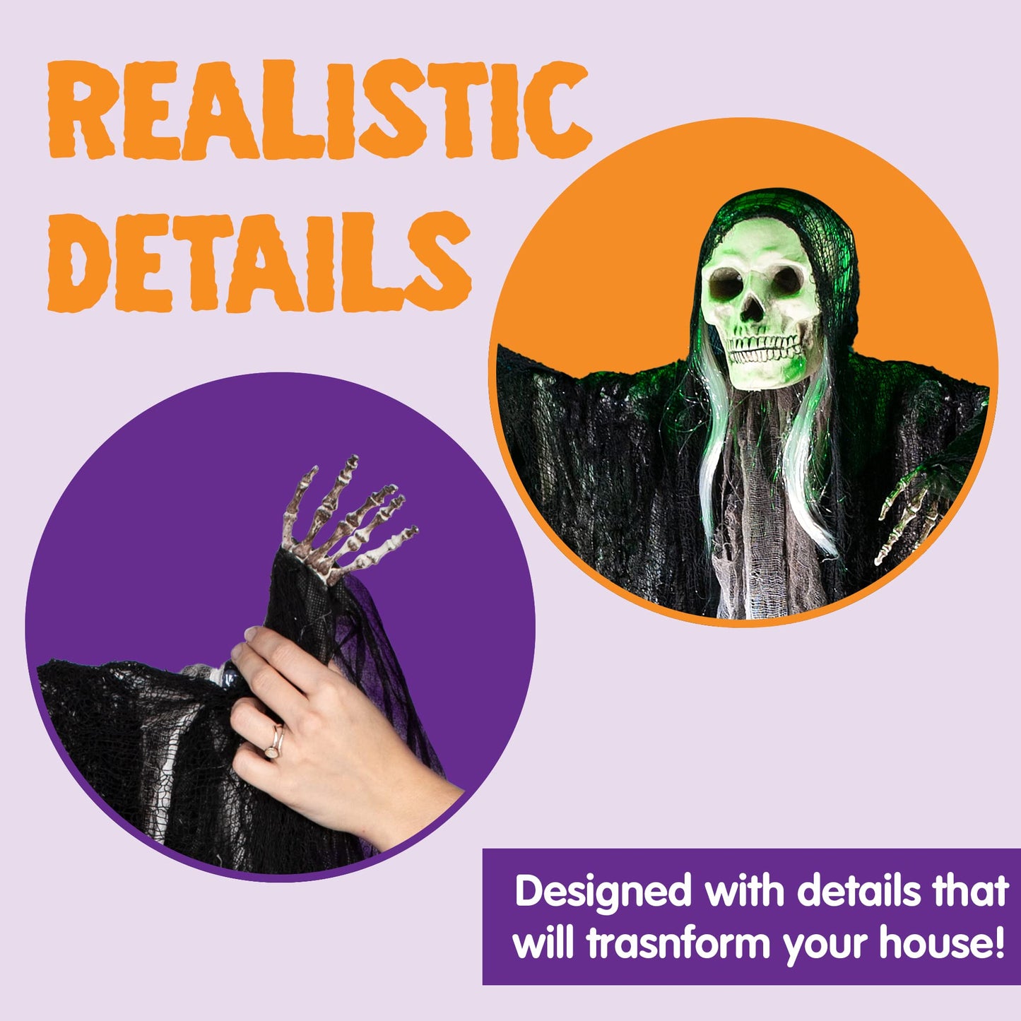Joyfy 3 Pack Halloween Hanging Ghosts,Scary Skeleton Ghosts Grim Reapers Decorations for Halloween Indoor Outdoor Yard Home Decorations