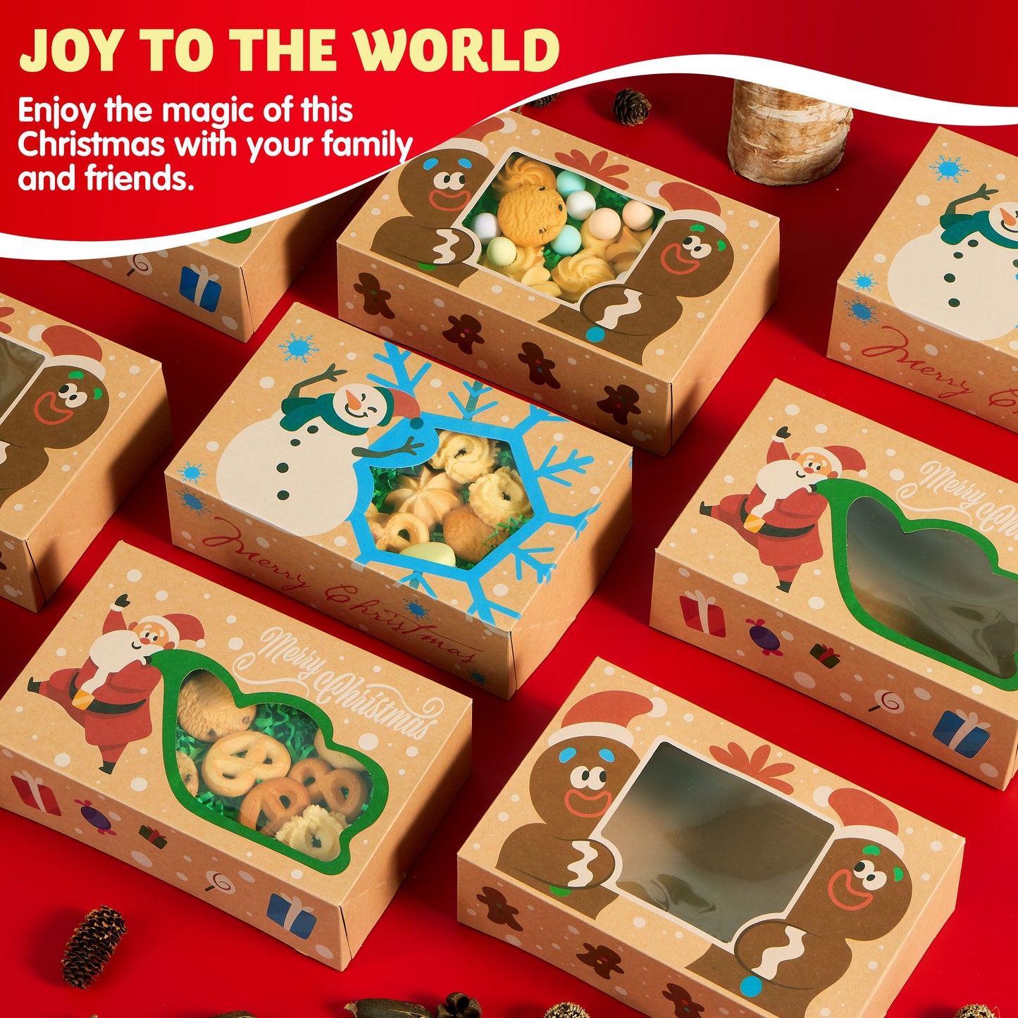SYNCFUN 12 Pcs Christmas Cookie Boxes Bakery Treat Gift Box with Window 8.75" x 5.75" x 2.75" for Pastries, Cupcakes, Cookies, Brownies, Donuts Gift Giving