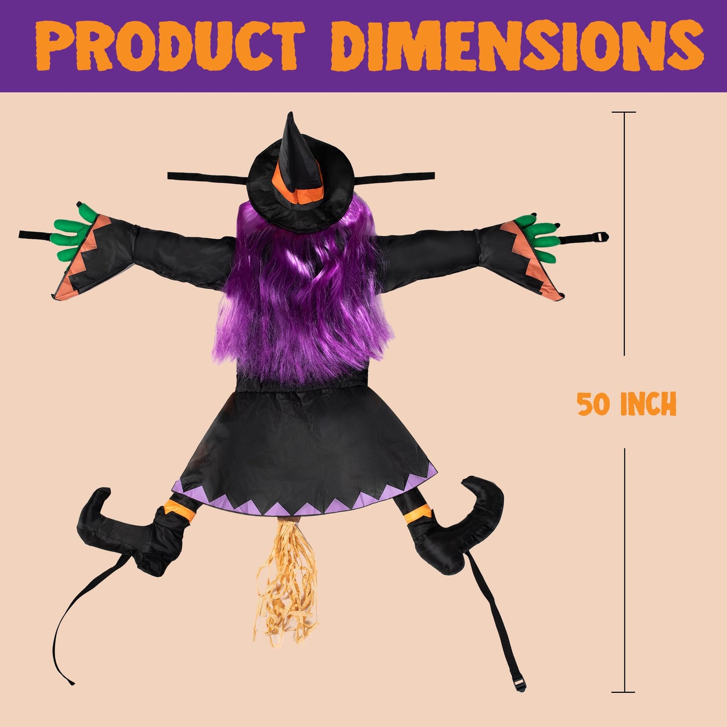 SYNCFUN 50 Inch Halloween Tree Decorations Halloween Crashing Witch into Tree Decoration Halloween Indoor Outdoor Yard Fall Porch Decor Haunted House Prop