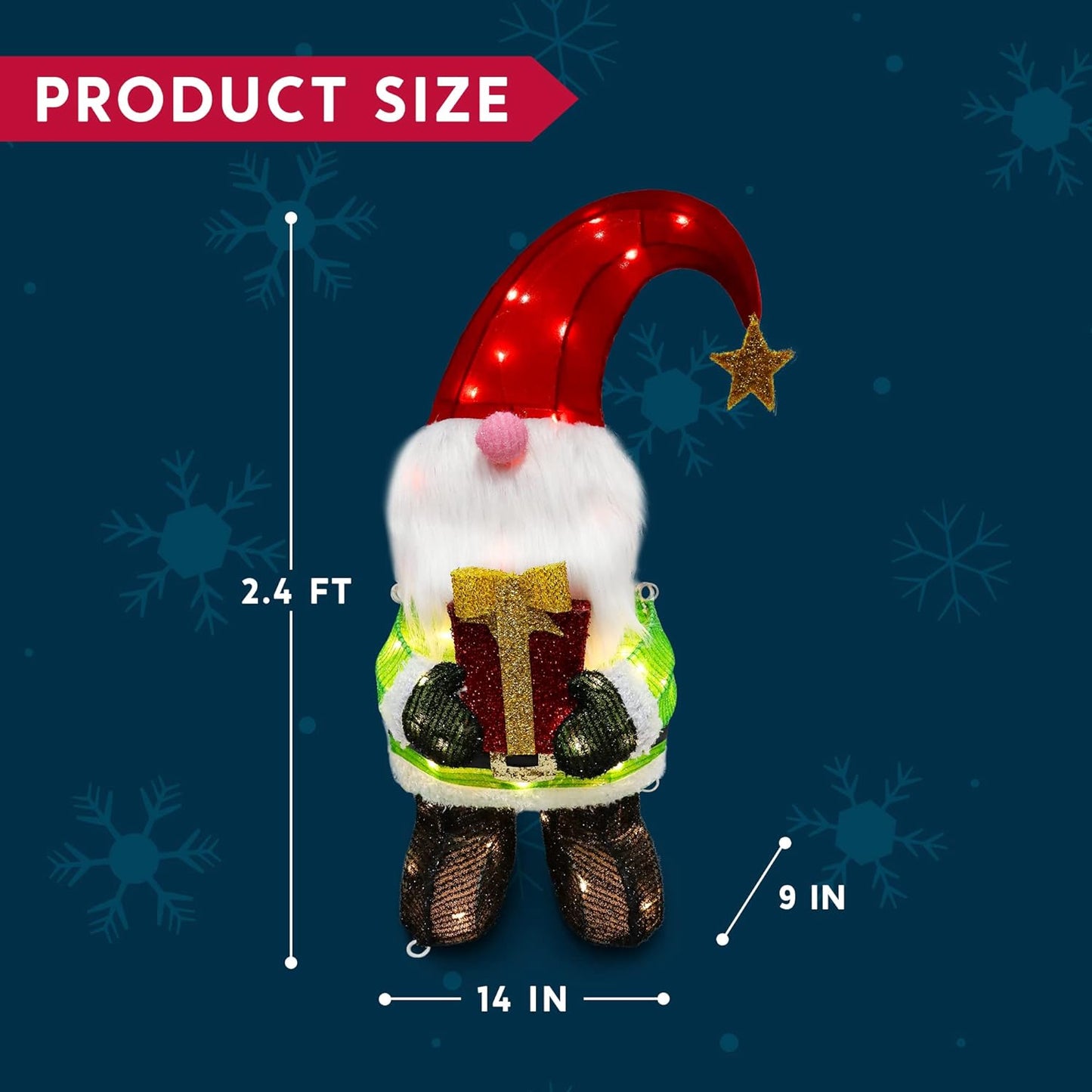 Syncfun 3D 2.4 FT Plush Gnome Yard Light Christmas Outdoor Decorations,50 Pre-Lit LED Christmas Decorations,Christmas Yard Light with Stakes Decorations Outdoor Holiday Decor