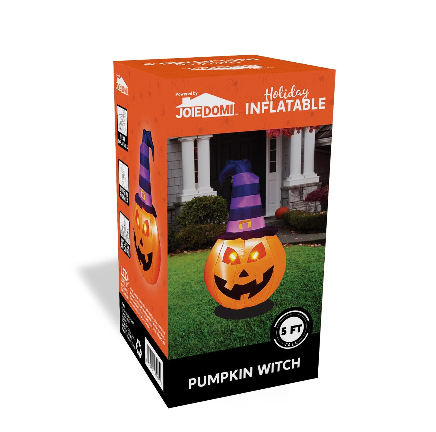 Syncfun 5 FT Halloween Inflatable Pumpkin with Witch Hat and Build-in LEDs,Blow up Halloween Decorations,Fall Inflatables Outdoor Decorations