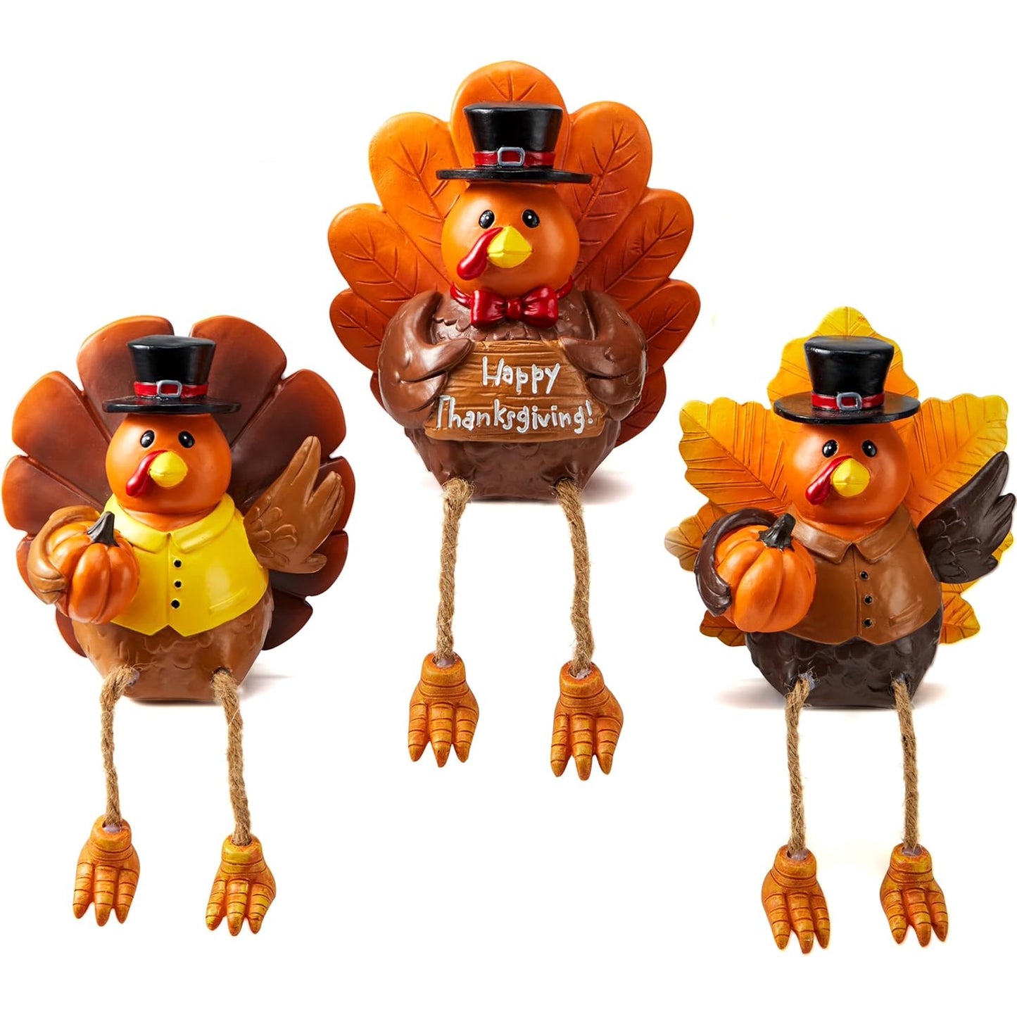 Joyfy 3 PCS Thanksgiving Turkey Tabletop Centerpiece Decor, Resin Turkey Figurines,Thanksgiving Decoration, Autumn Decor,Thanksgiving Fall Harvest Home Decorations,Indoor Kitchen Décor