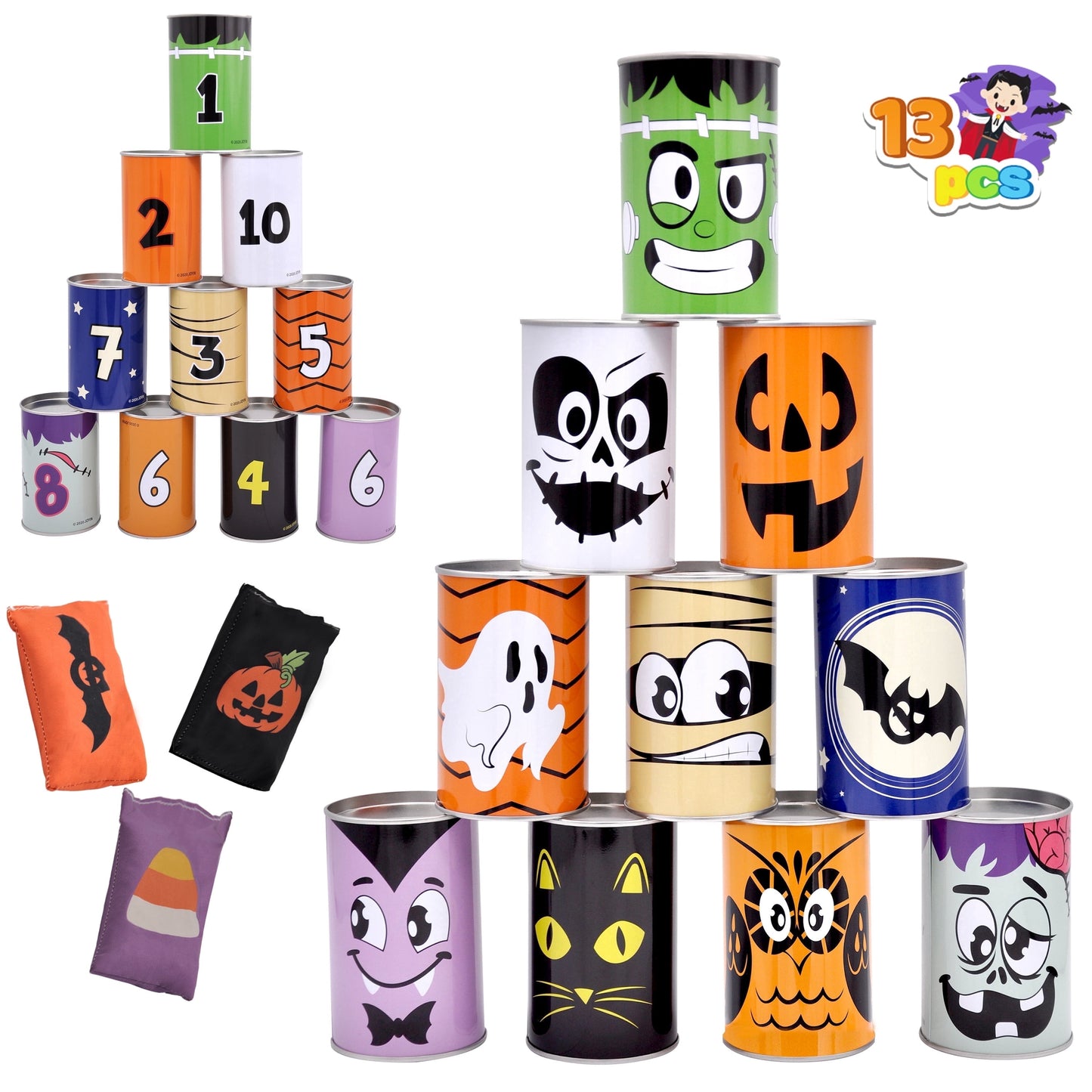 Joyfy 13 Pcs Halloween Carnival Can Bean Bag Toss Games Toys,Halloween Outdoor Party Games,Halloween Activities Prizes,Party Favors