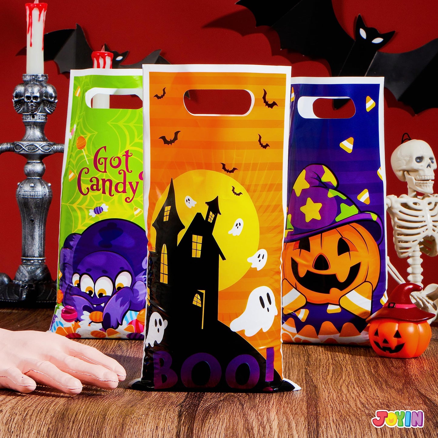 Joyfy 72 Pcs Halloween Treat Bags Goodie Bags Plastic Halloween Candy Bags Trick or Treat Creepy Designs Halloween Bags for Kids Trick or Treat,Classroom Goody Bags