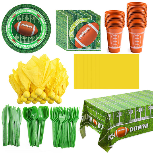 113 football themed party supplies set, suitable for 16 people, including cups, paper plates