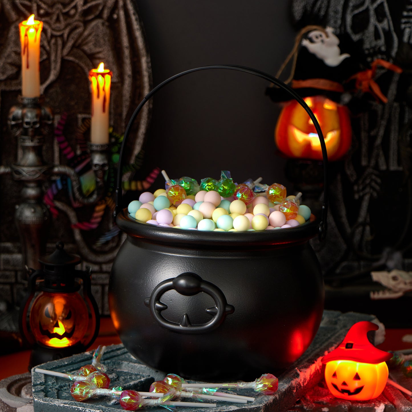 Joyfy 1 Pack Halloween Cauldron with Handle,Large Halloween Candy Bucket Basket Candy Bowl Halloween Bucket Plastic Cauldron Trick or Treat Bucket