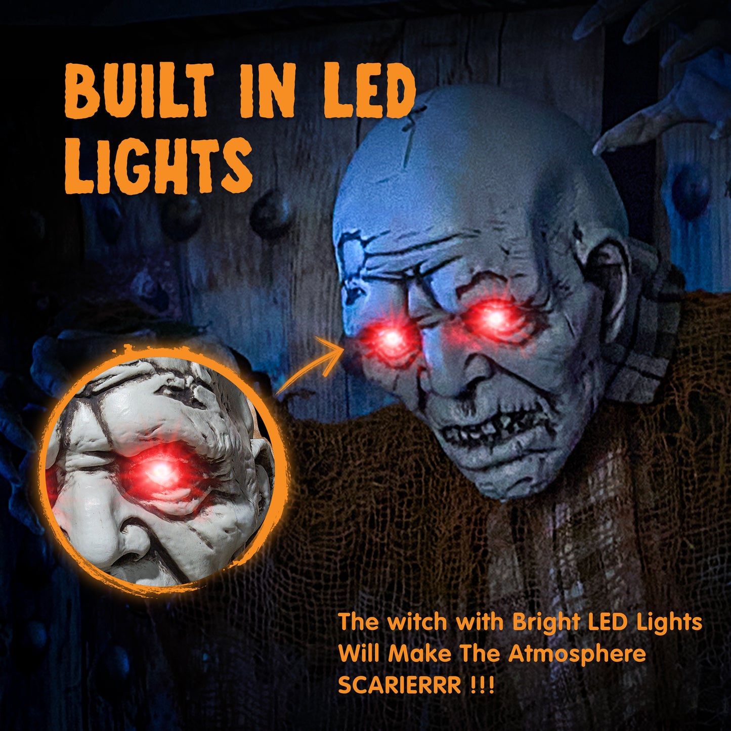Syncfun 30 Inch Halloween Hanging Animatronic Zombie Ghost,Light Up Red Eye Zombie with Creepy Sound Activated Door Decorations for Halloween Hanging Decorations Indoor Outdoor