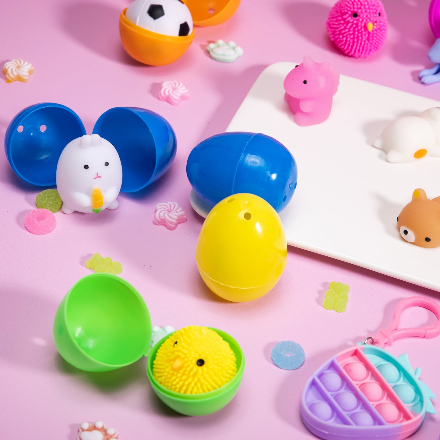 36 Pcs Stress Relief Toys Prefilled Easter Eggs,Kawaii Mochi Squishy Toy Stress Relief Toys Filled Plastic Easter Eggs for Easter Basket Stuffers Party Favor Egg Hunt for Kids