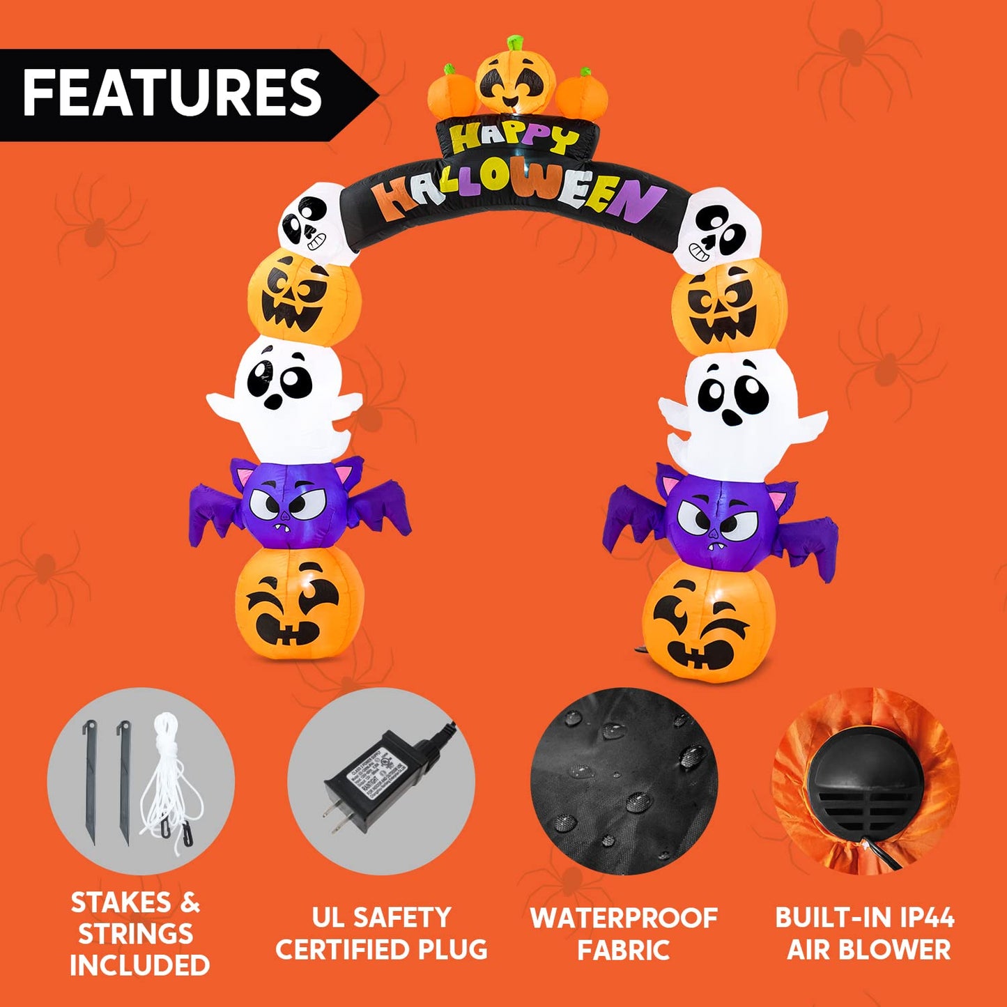 Syncfun 8 FT Halloween Inflatable Stacked Pumpkins Halloween Archway Bat Decorations Inflatable with Build-in LEDs,Halloween Blow Up Yard Decorations