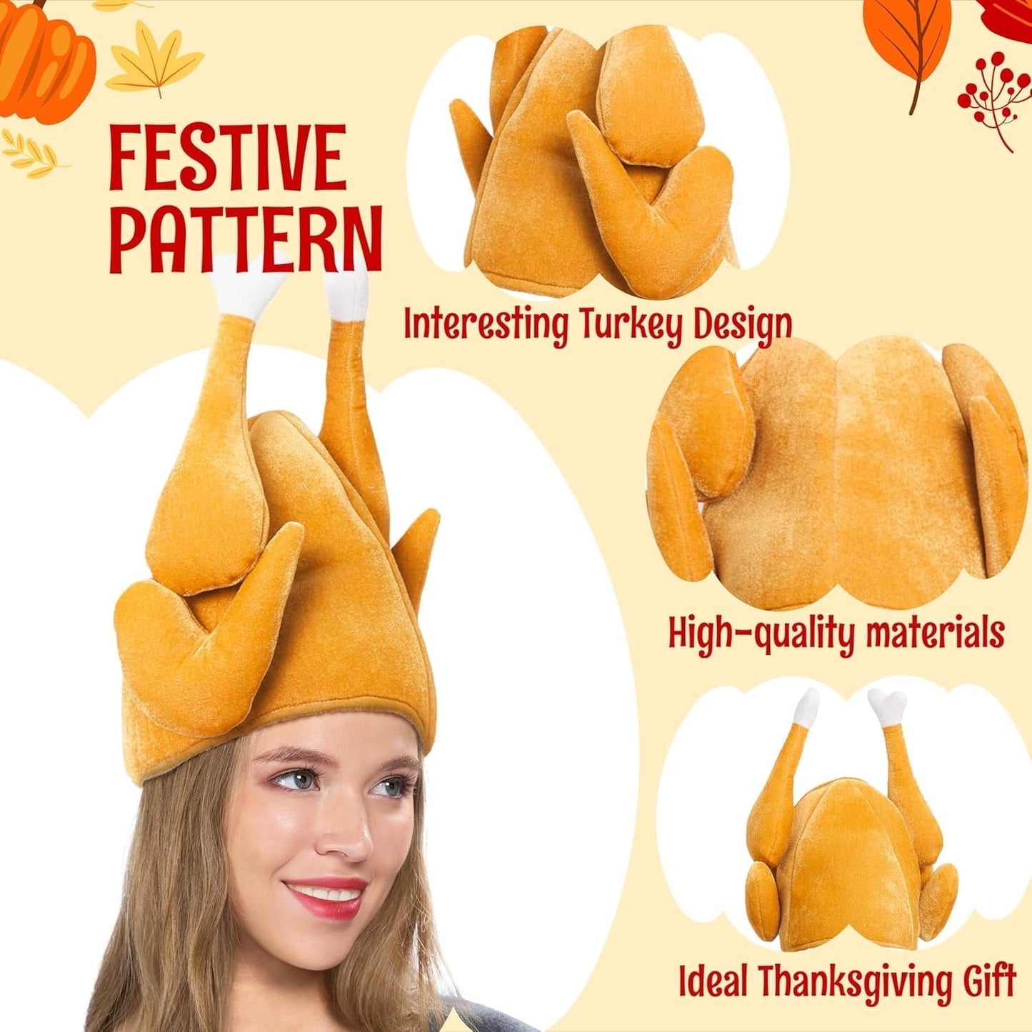 Joyfy 1 Pack Plush Roast Turkey Hats for Adults, Thanksgiving Party Costume Dress Up Accessories